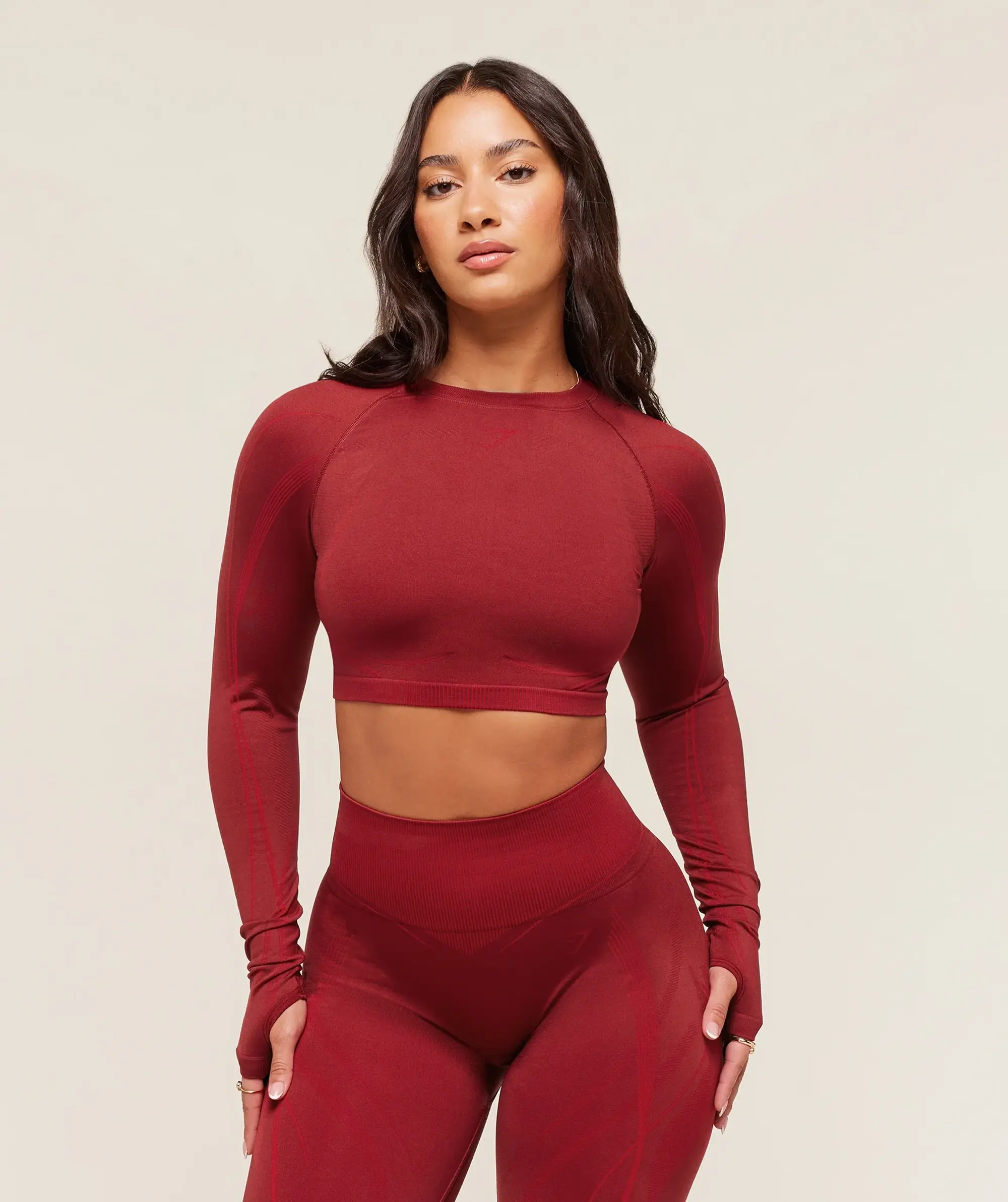  x Analis Seamless Long Sleeve Crop Top - Reps Red/Carmine Red