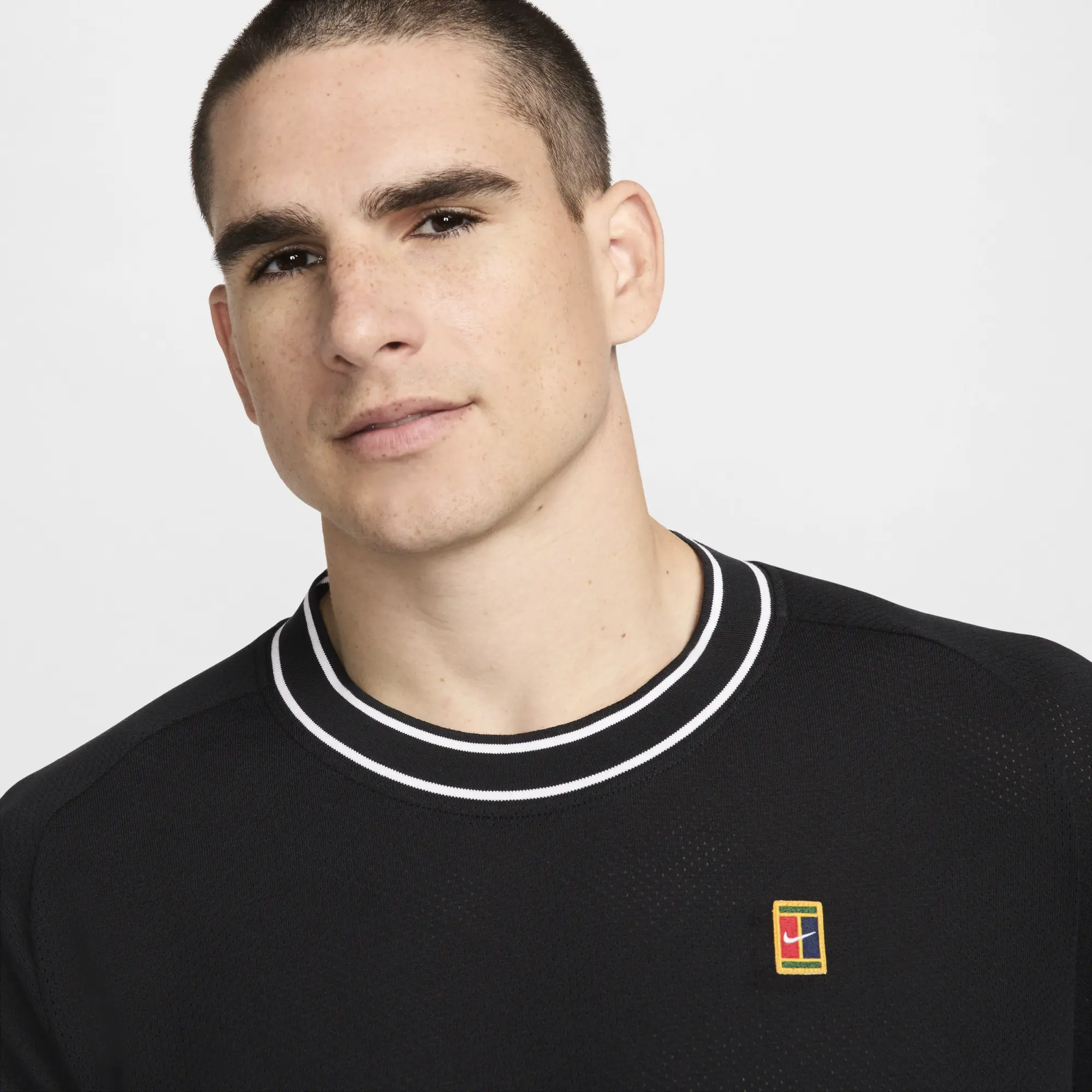 NikeCourt Heritage Men's Short-Sleeve Tennis Top - Black - Cotton/Polyester