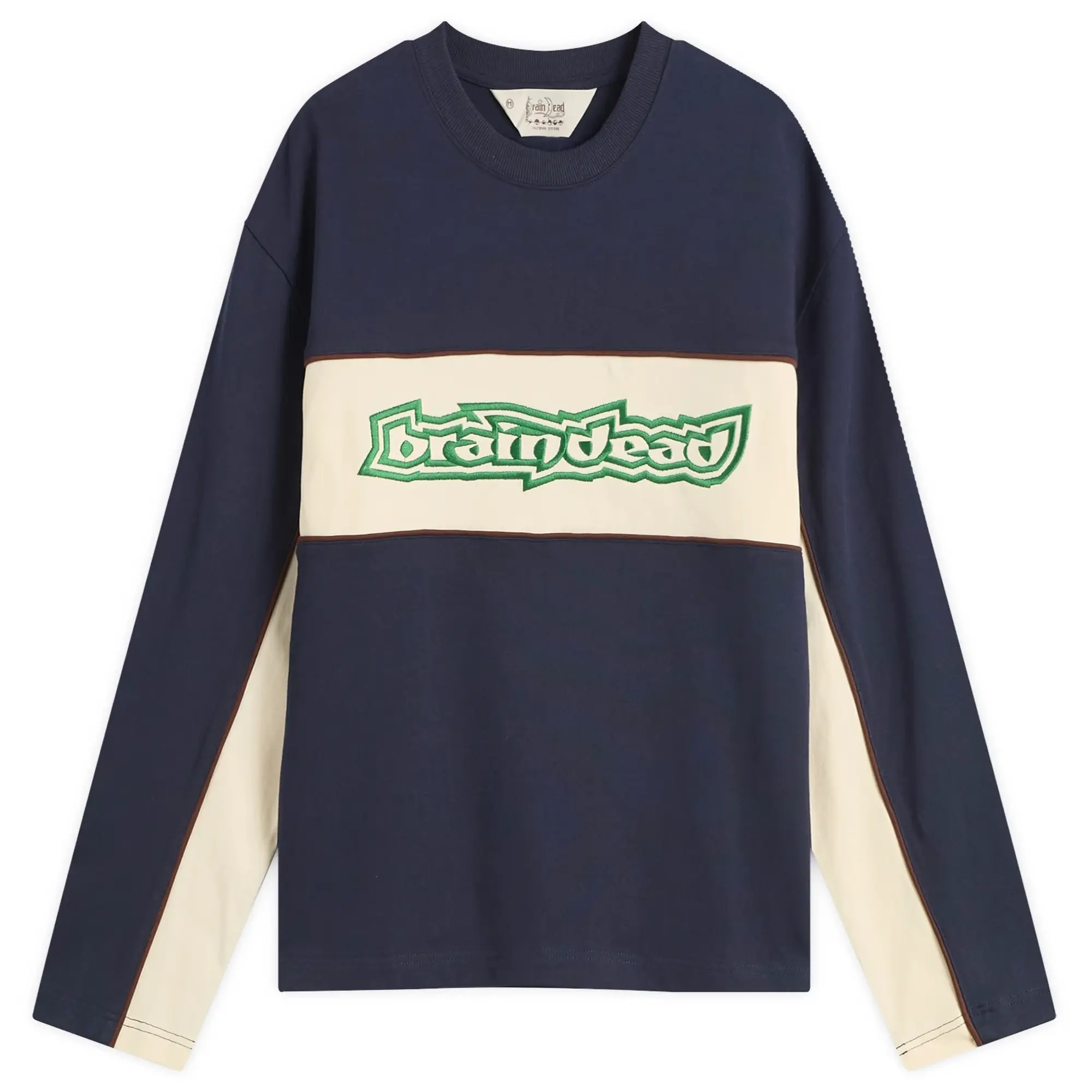 Brain Dead Men's Heavyweight Panelled Long Sleeve T-Shirt Navy
