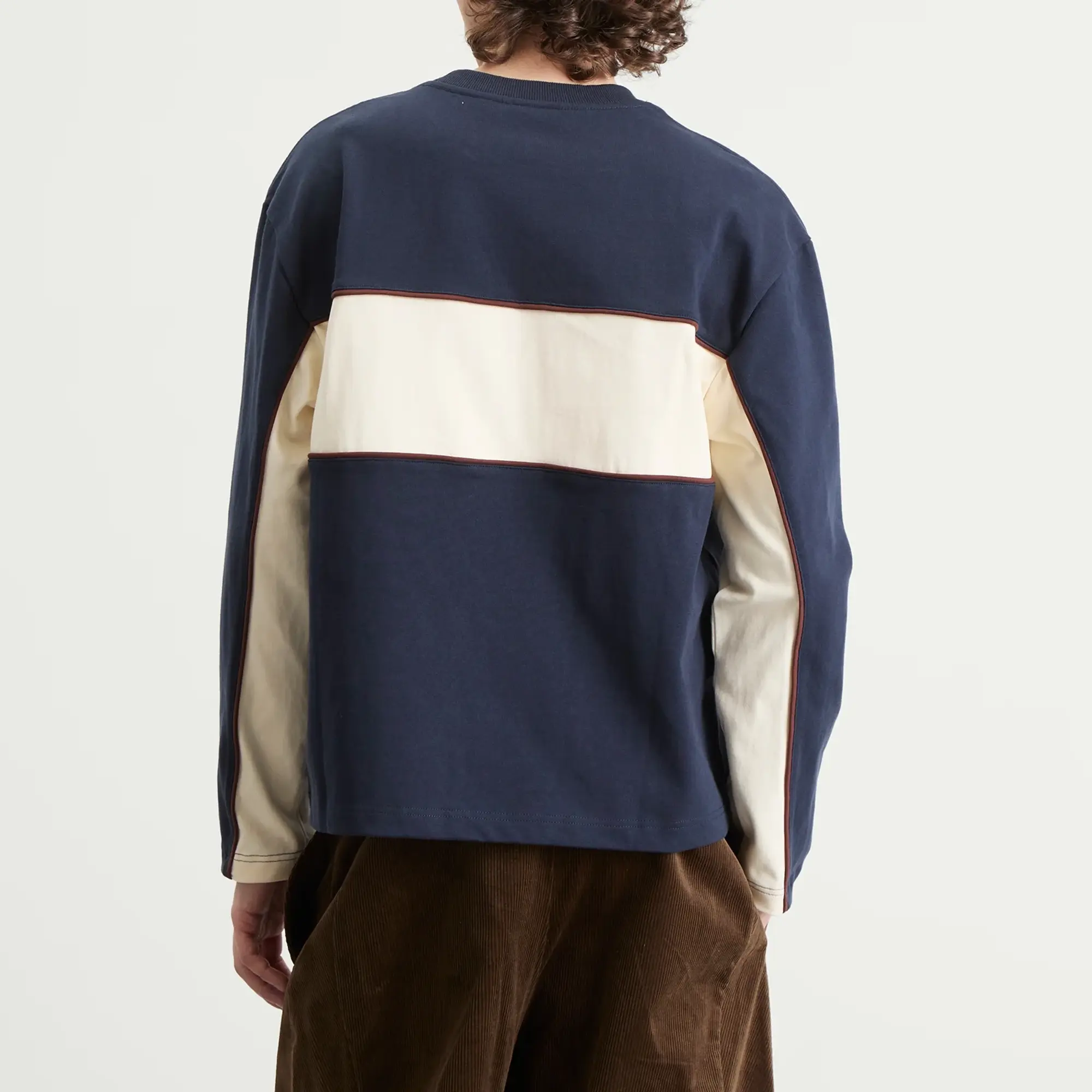 Brain Dead Men's Heavyweight Panelled Long Sleeve T-Shirt Navy