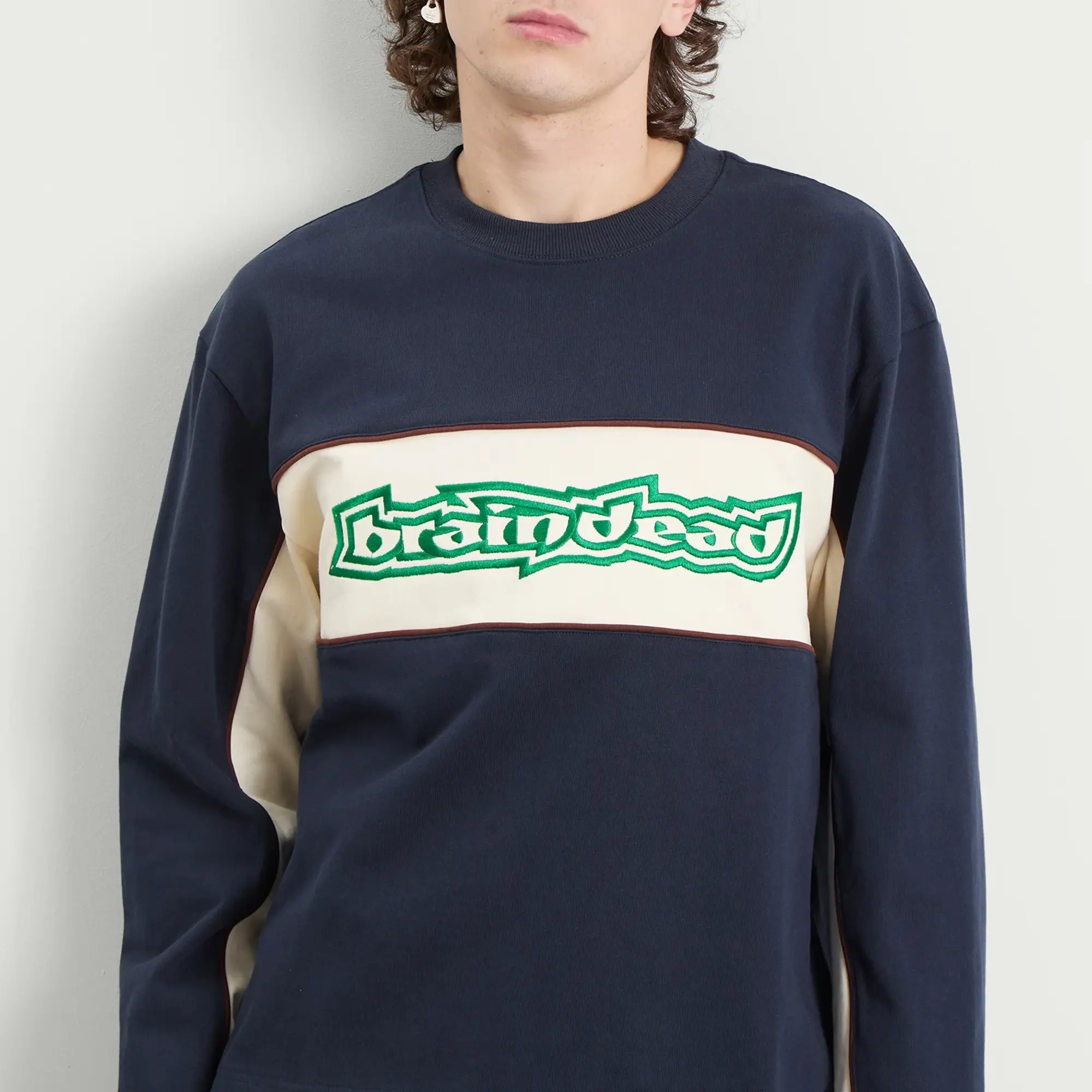 Brain Dead Men's Heavyweight Panelled Long Sleeve T-Shirt Navy