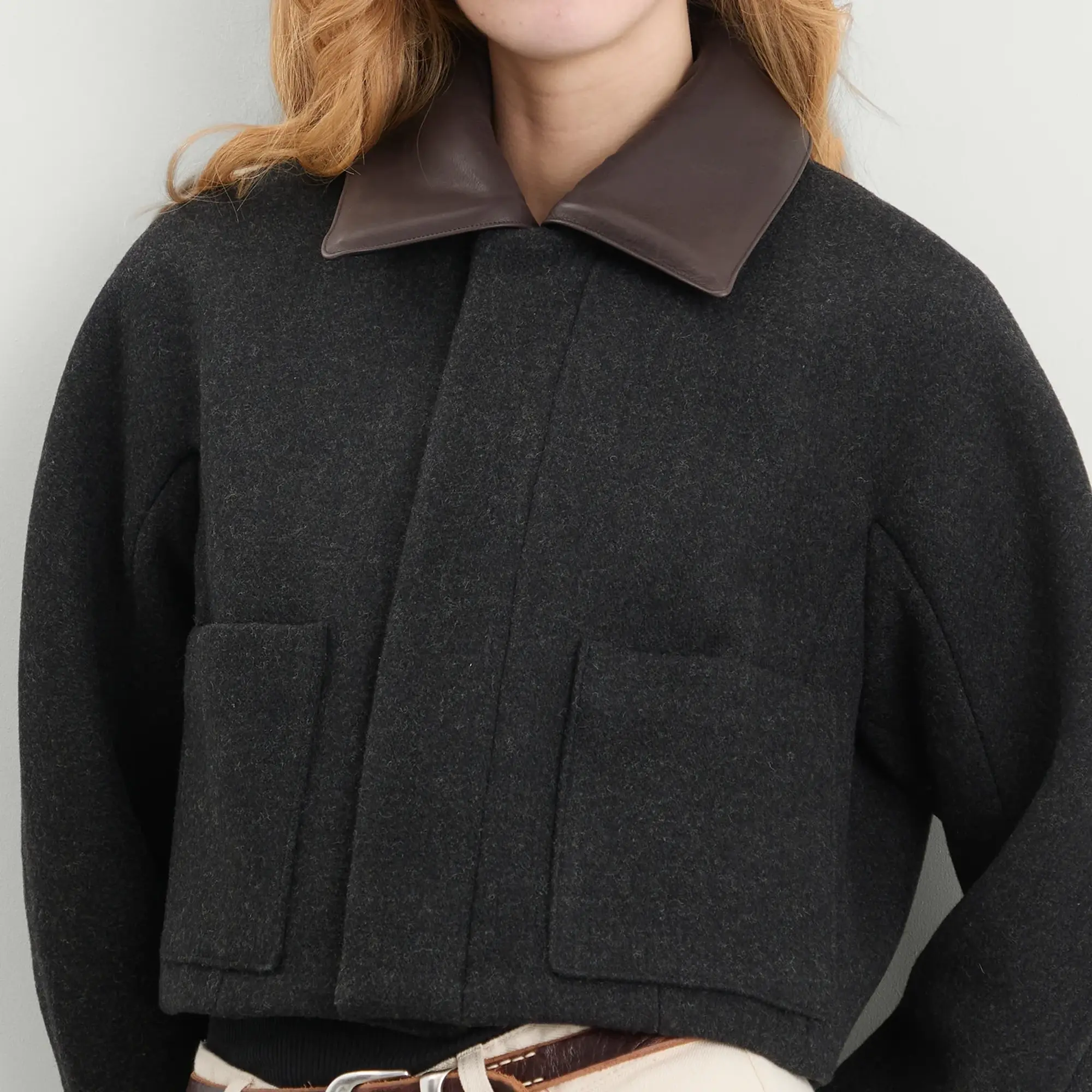 Auralee Women's Shetland Wool Double Cloth Jacket Dark Charcoal