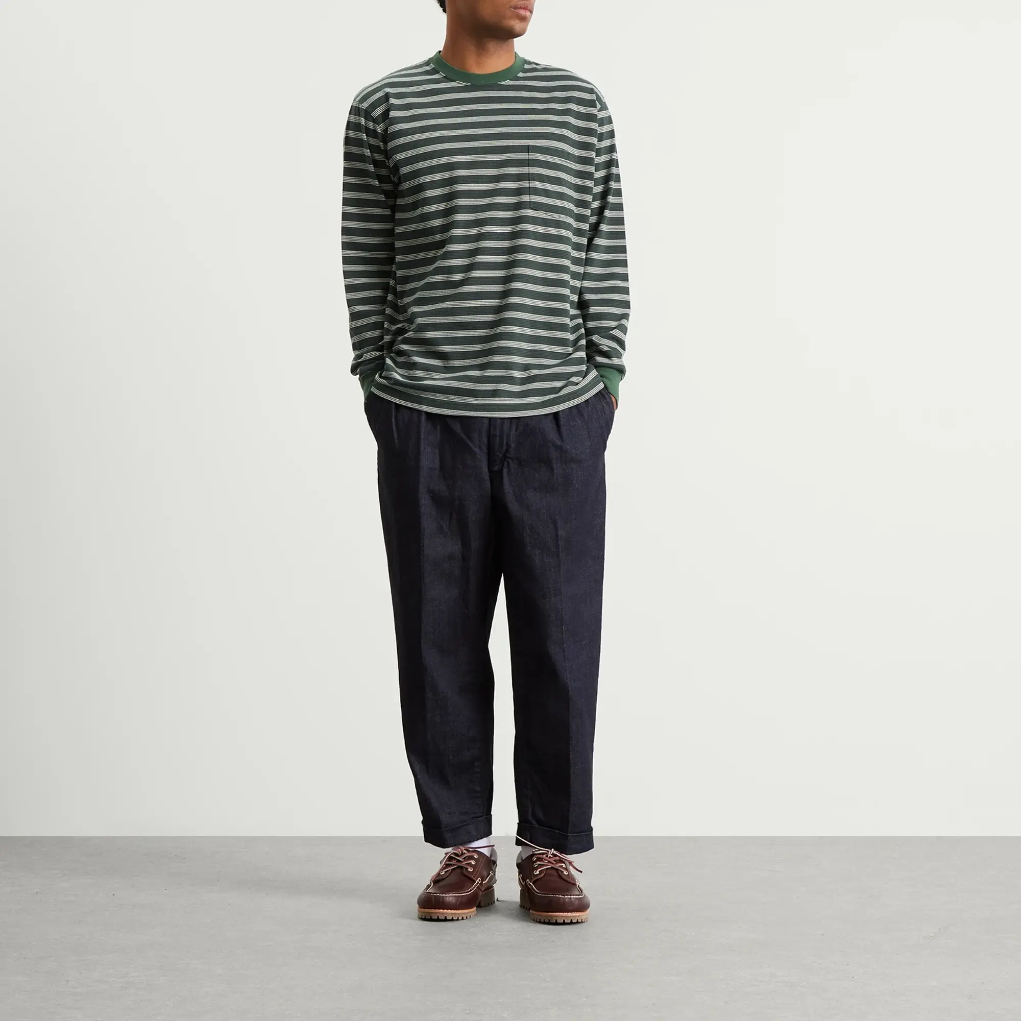 Beams Plus Men's Long Sleeve Multi Pin Pocket T-Shirt Green