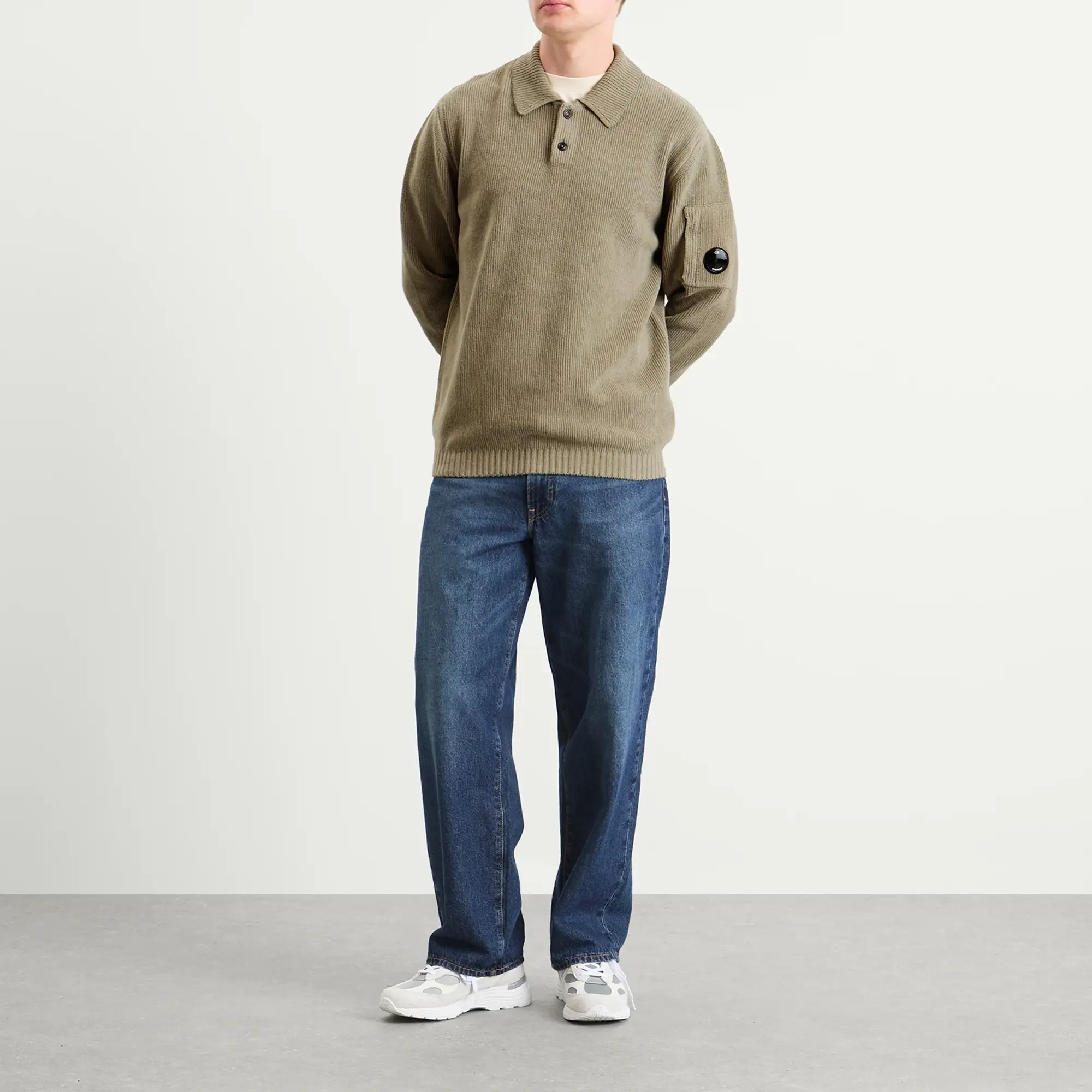 C.P. Company Men's Chenille Ribbed Knit Polo Fallen Rock