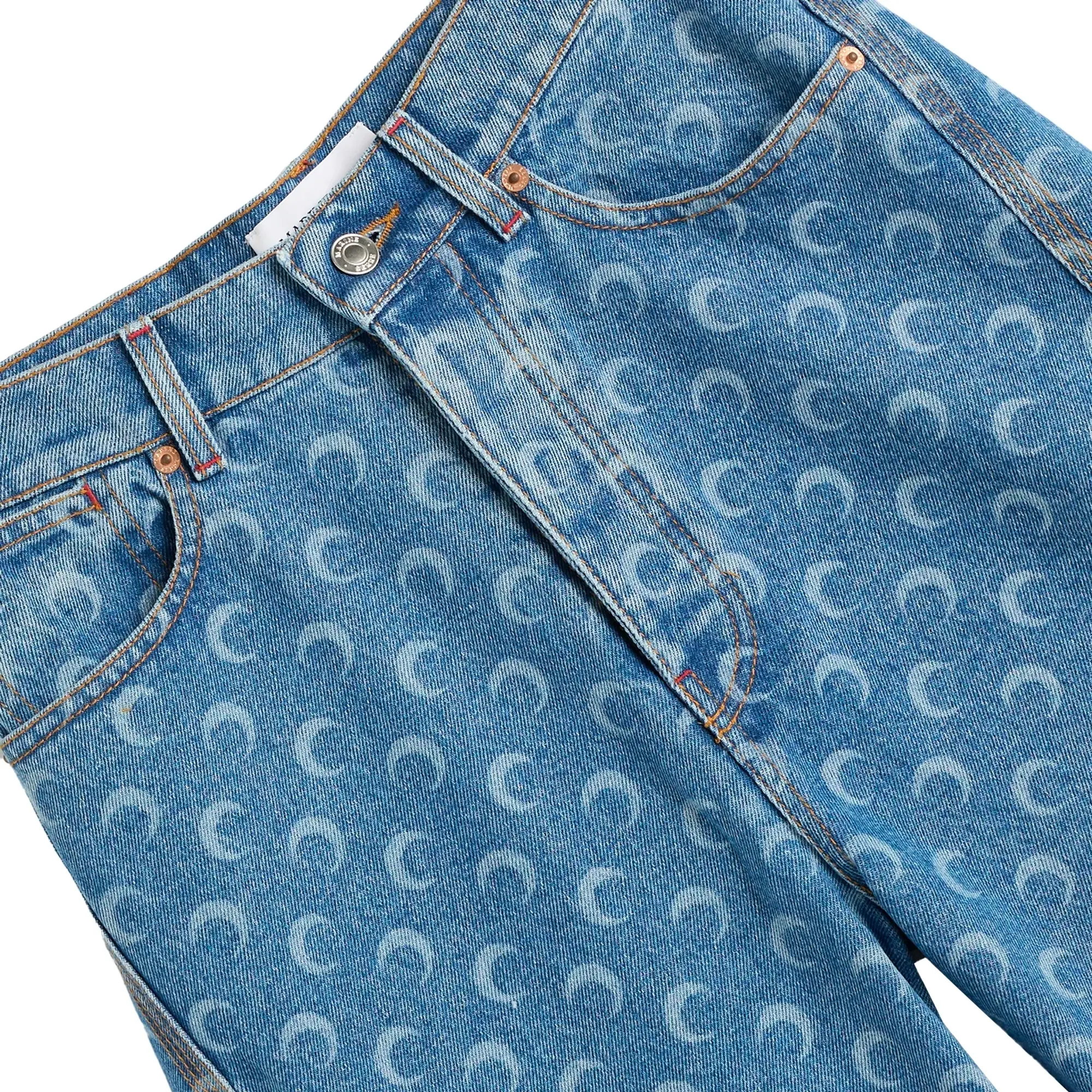 Marine Serre Women's Moon Laser Denim Bermudas Light Blue