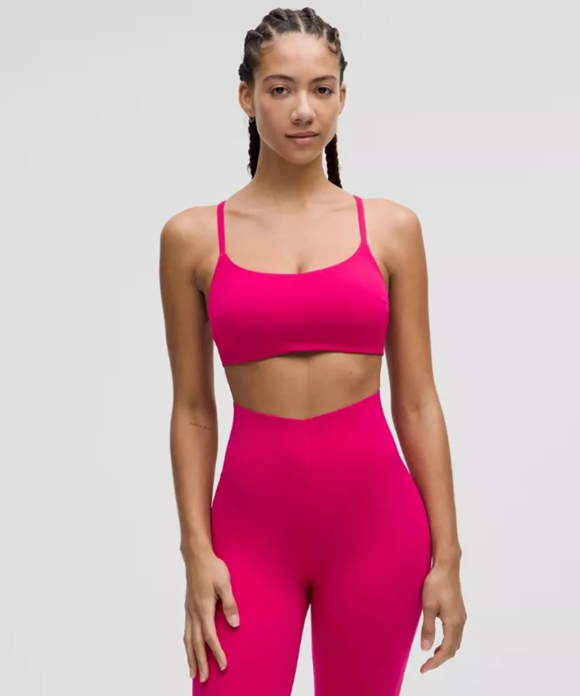 lululemon – Women's Wunder Train Strappy Racer Sports Bra Light Support, C/D Cup – Color Pink – Size 10