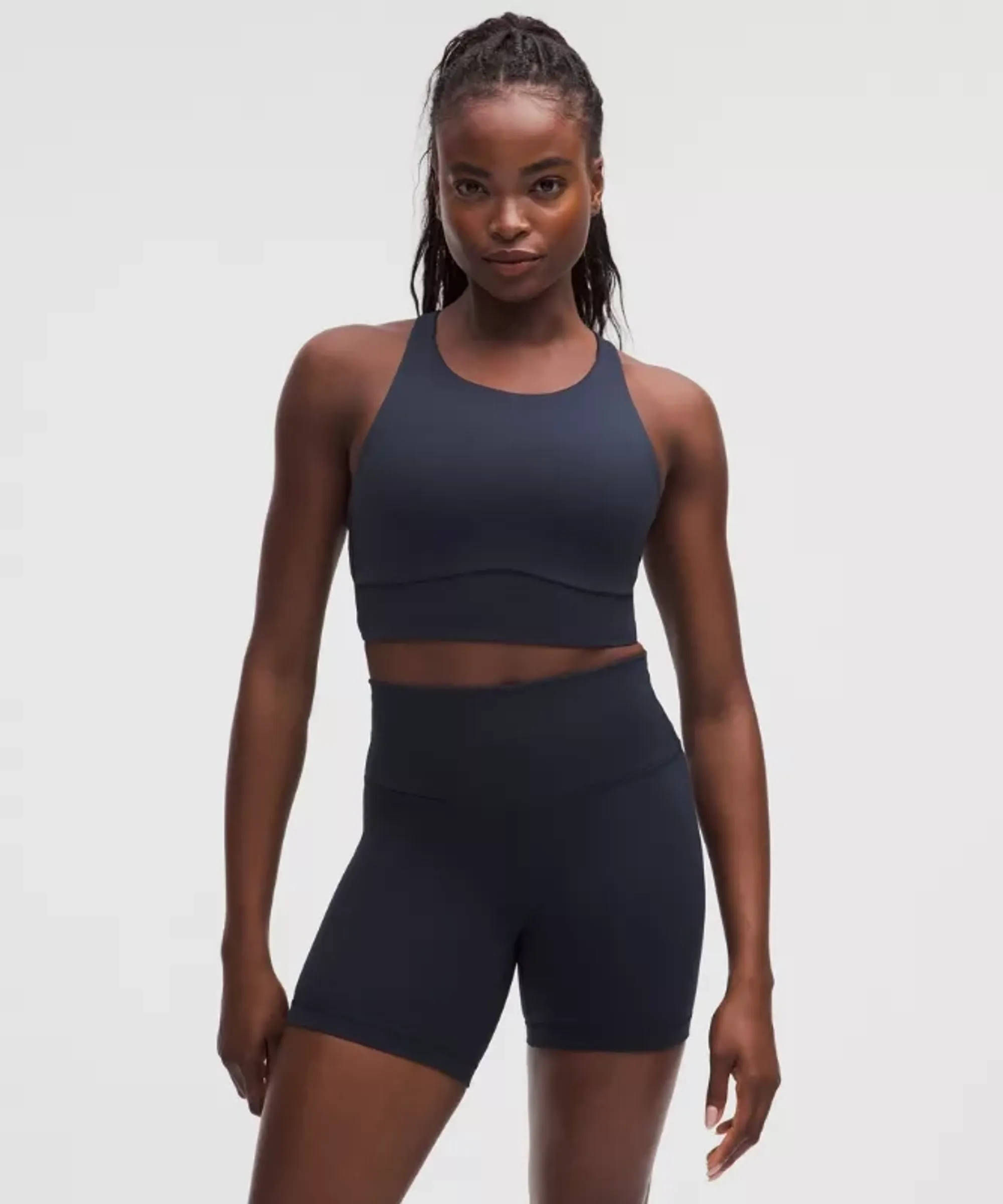 lululemon – Women's Energy High-Neck Longline Sports Bra Evolve Medium Support, B-D Cups – Color Blue – Size Large