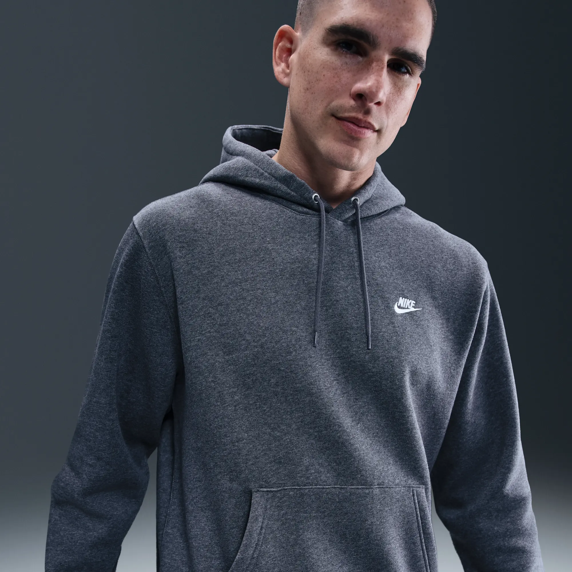 Nike Club Men's Pullover Fleece Hoodie - Grey - Cotton/Polyester