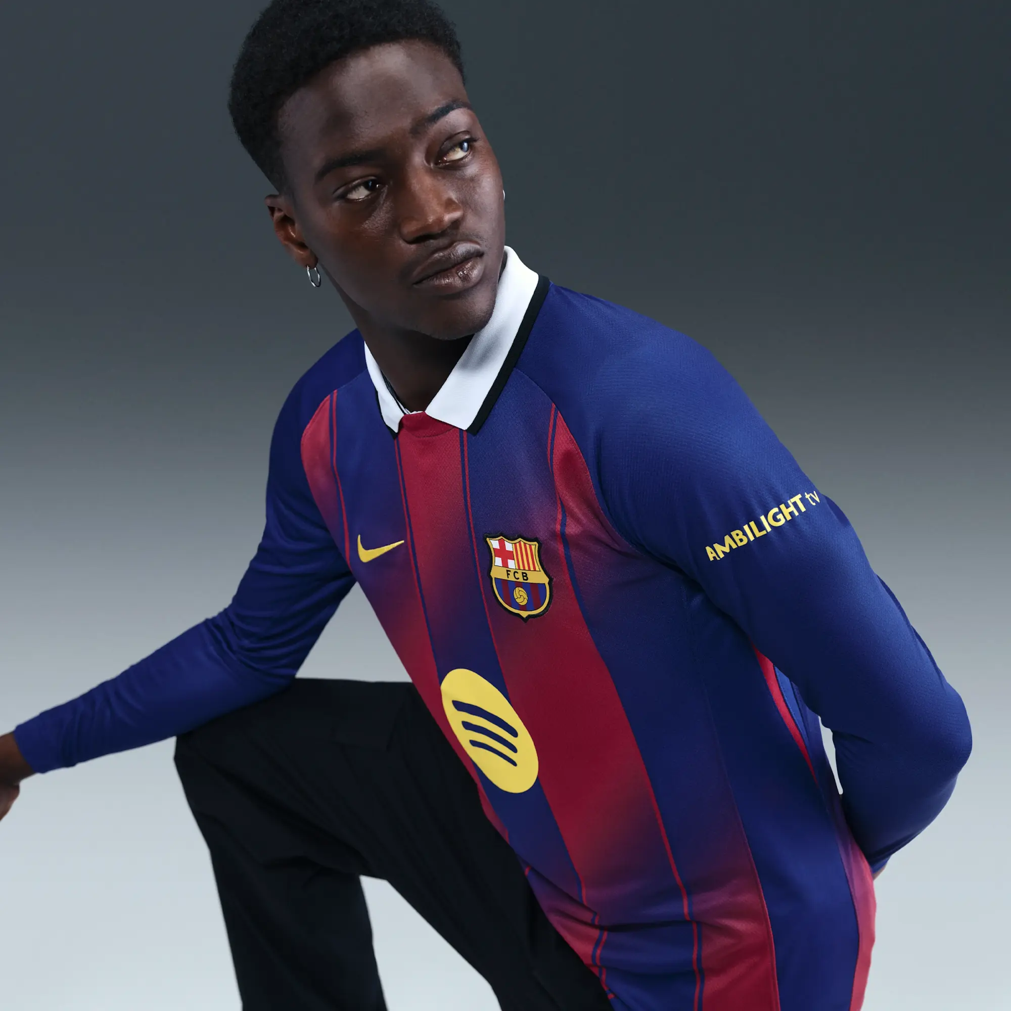 F.C. Barcelona 2025/26 Stadium Home Men's Nike Dri-FIT Football Replica Long-Sleeve Shirt - Blue - Polyester