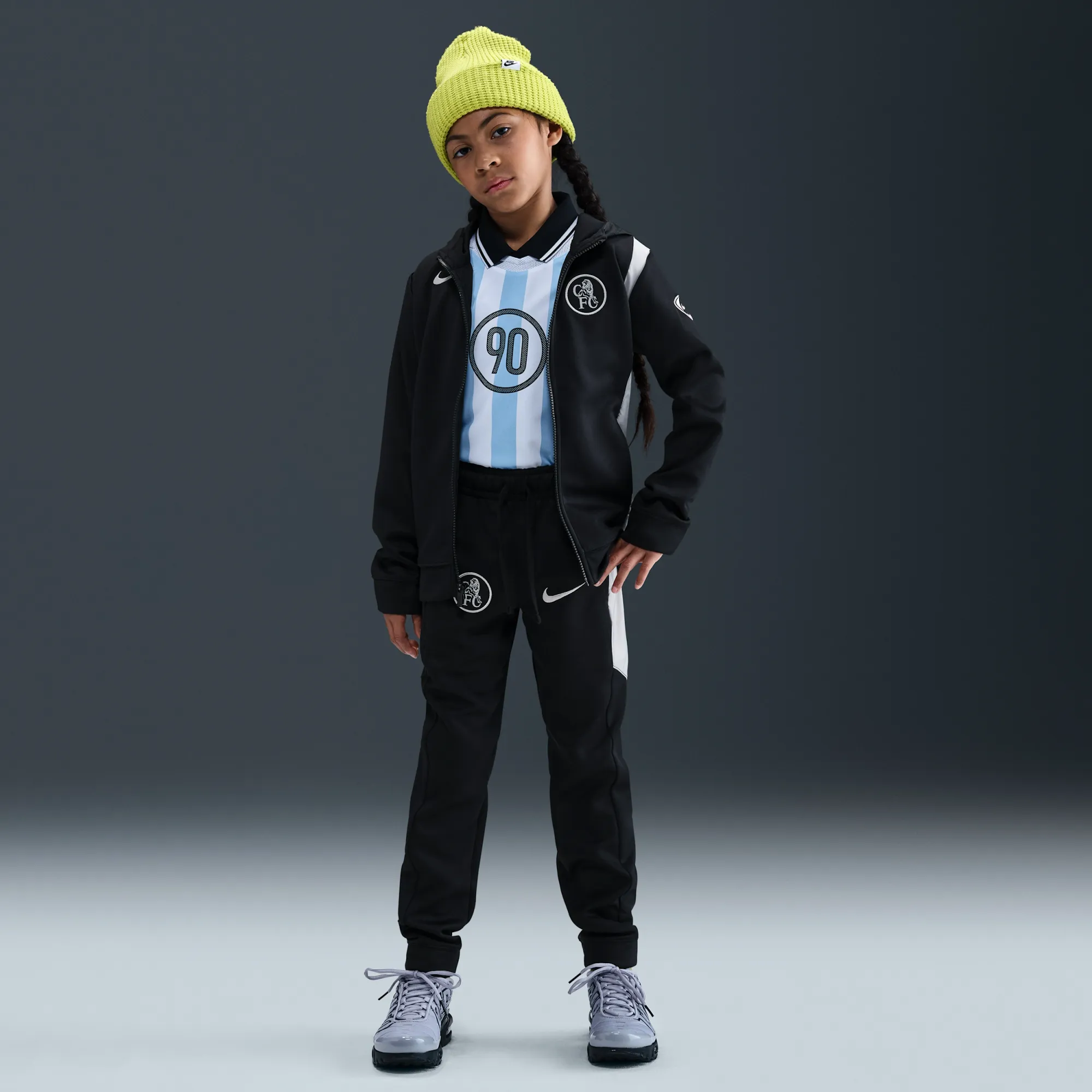 Chelsea F.C. Third Older Kids' Nike Total 90 Football Woven Tracksuit - Black - Polyester