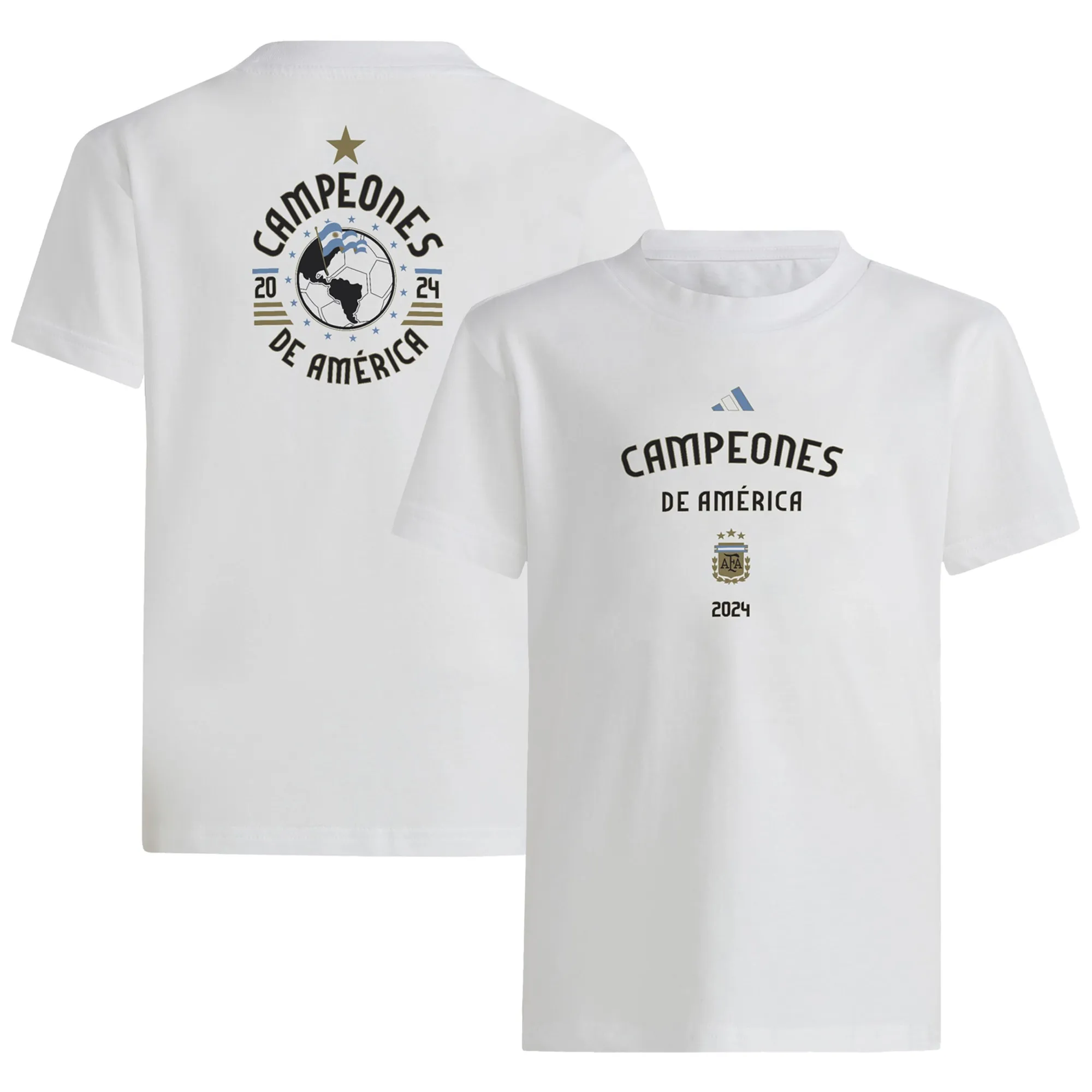 Youth adidas White Argentina National Team 2024 Copa America Champions T-Shirt