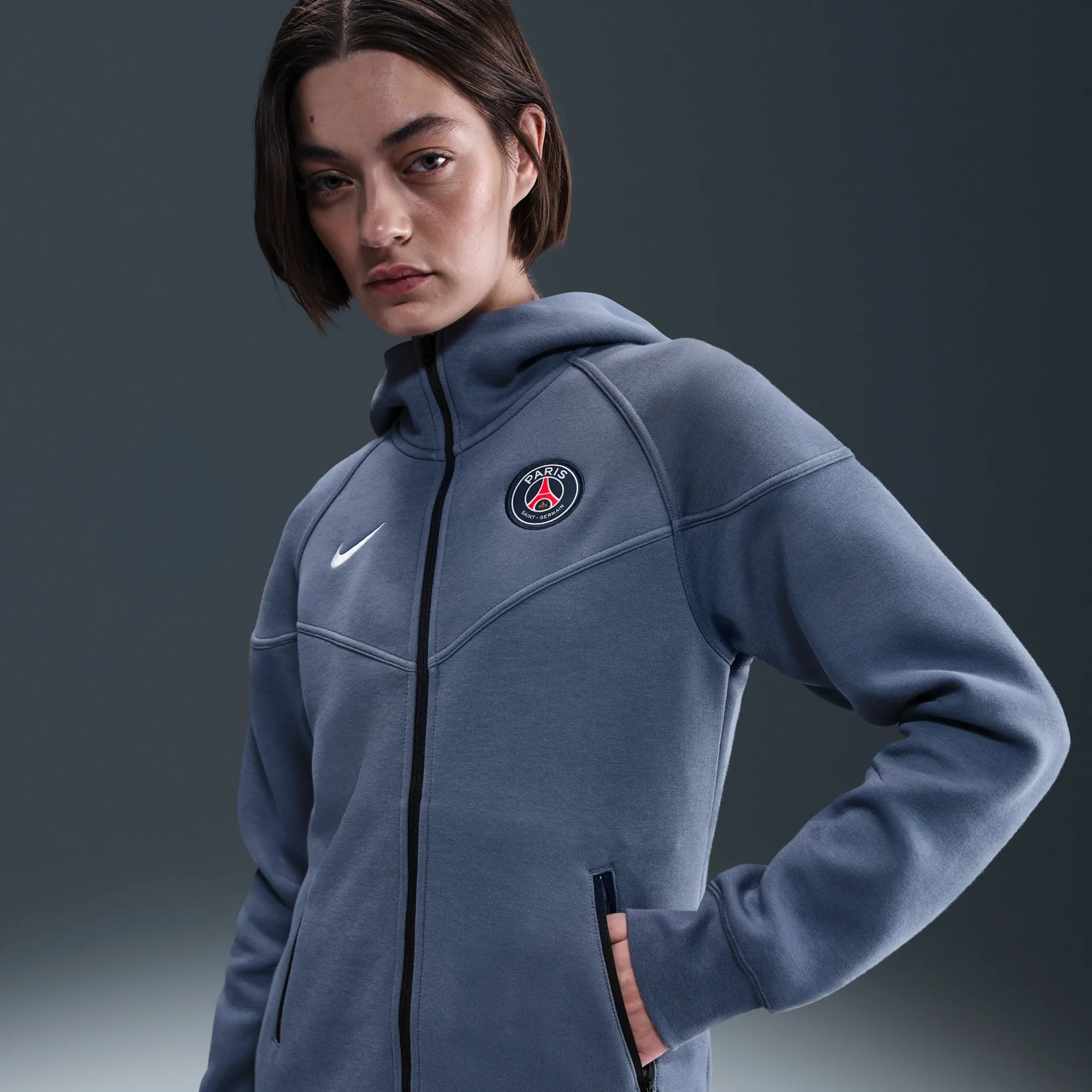 Paris Saint-Germain Tech Windrunner Women's Nike Football Fleece Full-Zip Hoodie - Blue - Cotton/Polyester