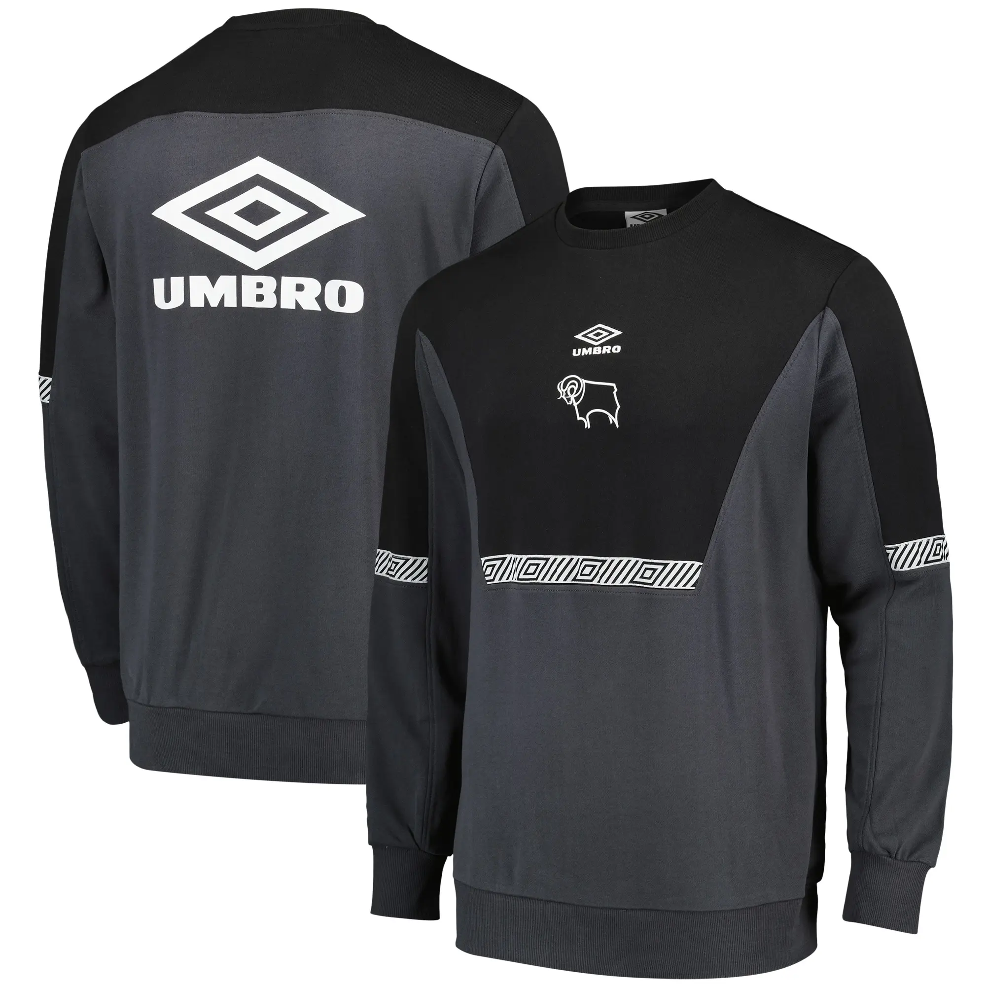 Derby County Umbro Sport Style Crew Sweatshirt - Black/Grey