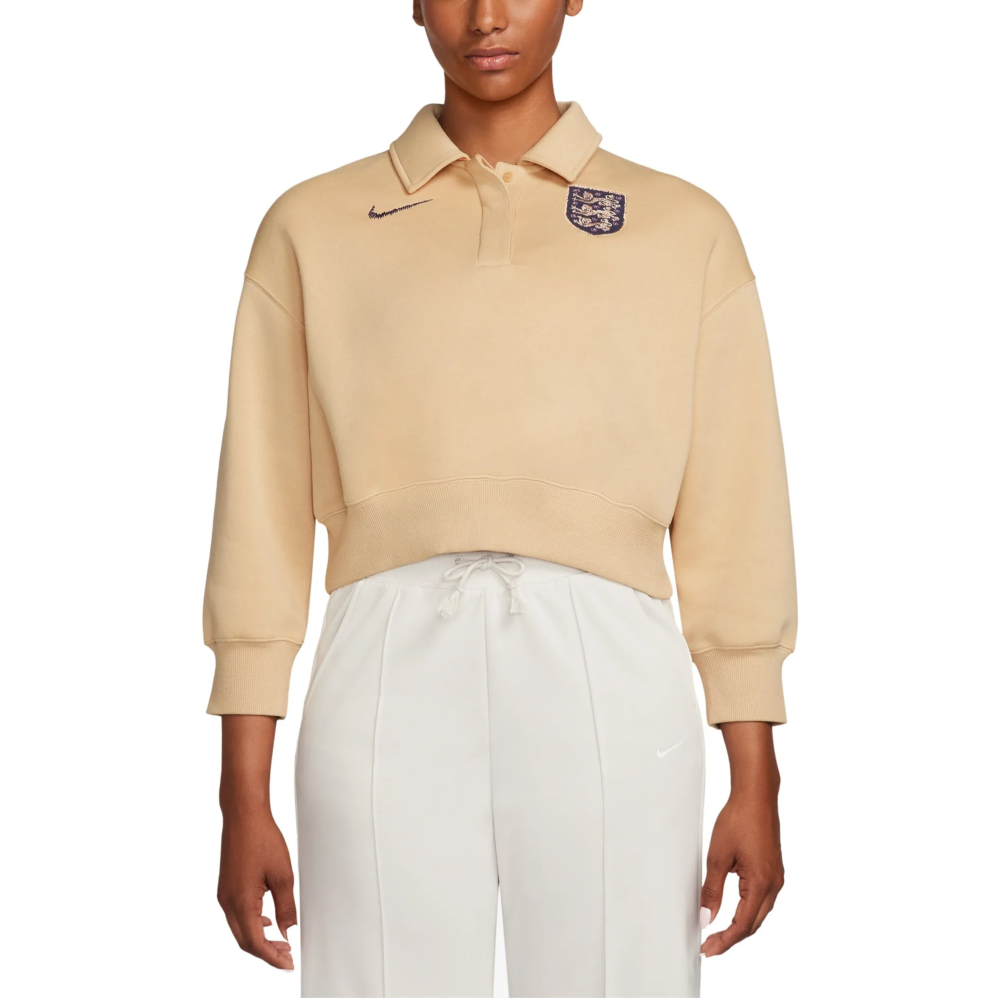England Nike Crop Polo - Beige - Womens