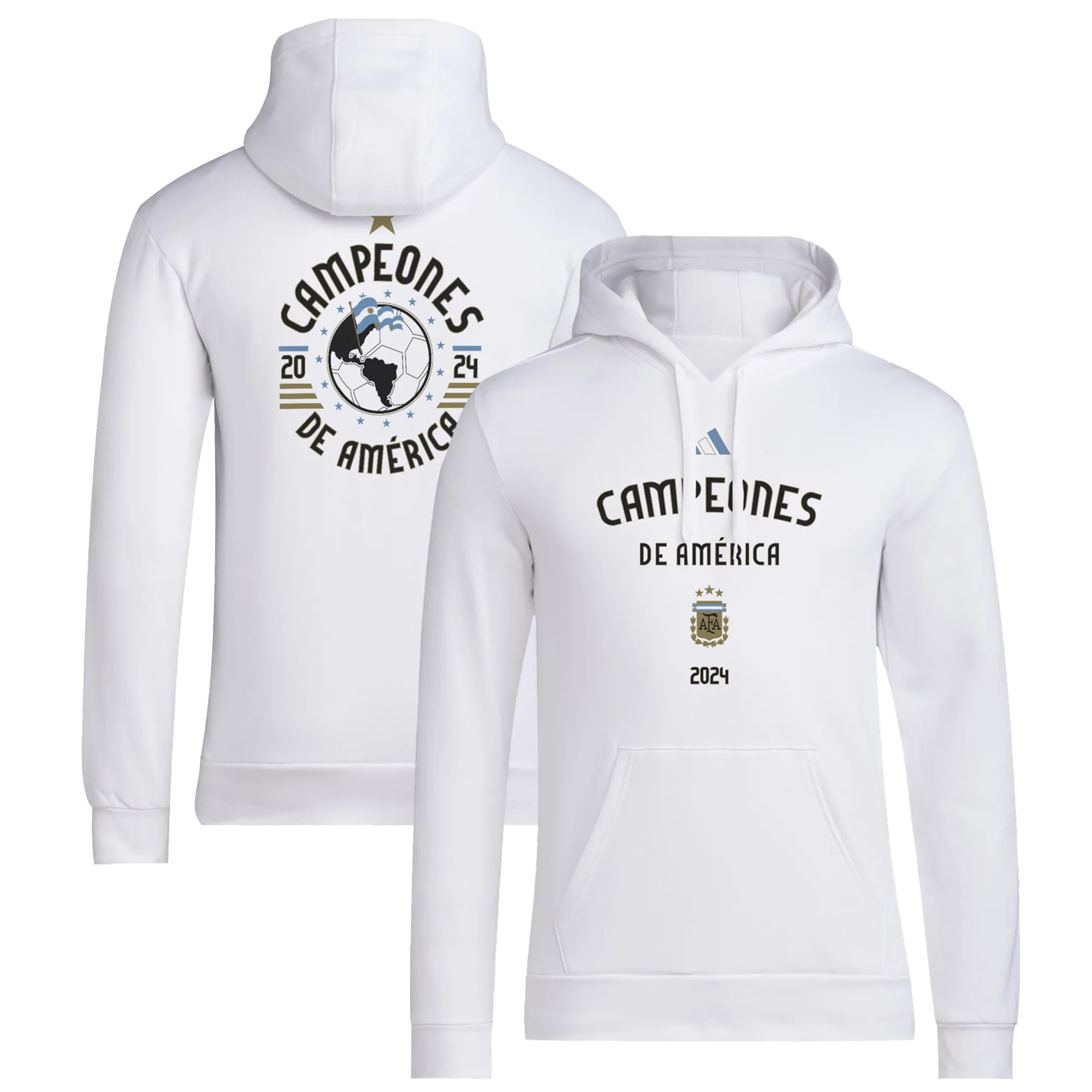 Men's adidas White Argentina National Team 2024 Copa America Champions Pullover Hoodie