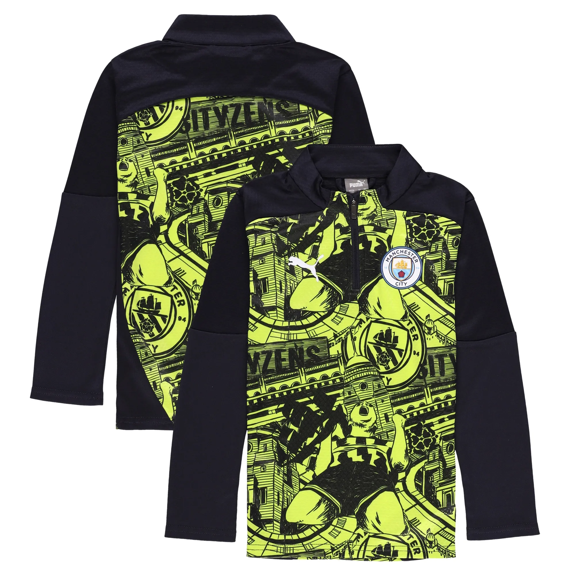 Manchester City PUMA Pre Match Quarter Zip - Yellow - Kids