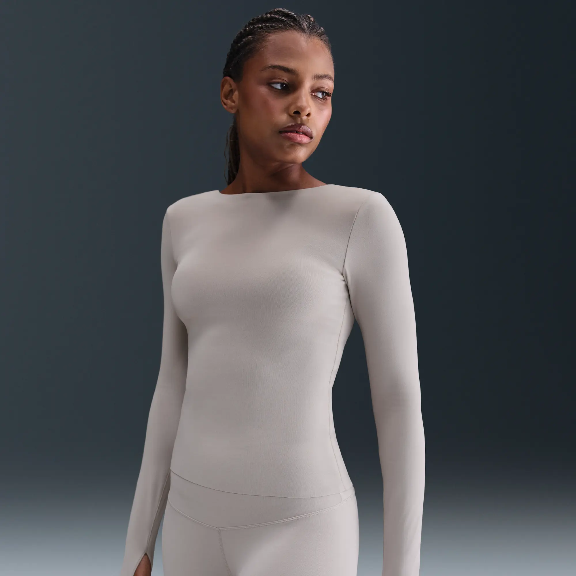 Nike Zenvy Women's Dri-FIT Long-Sleeve Top - Grey - Recycled Nylon Minimum
