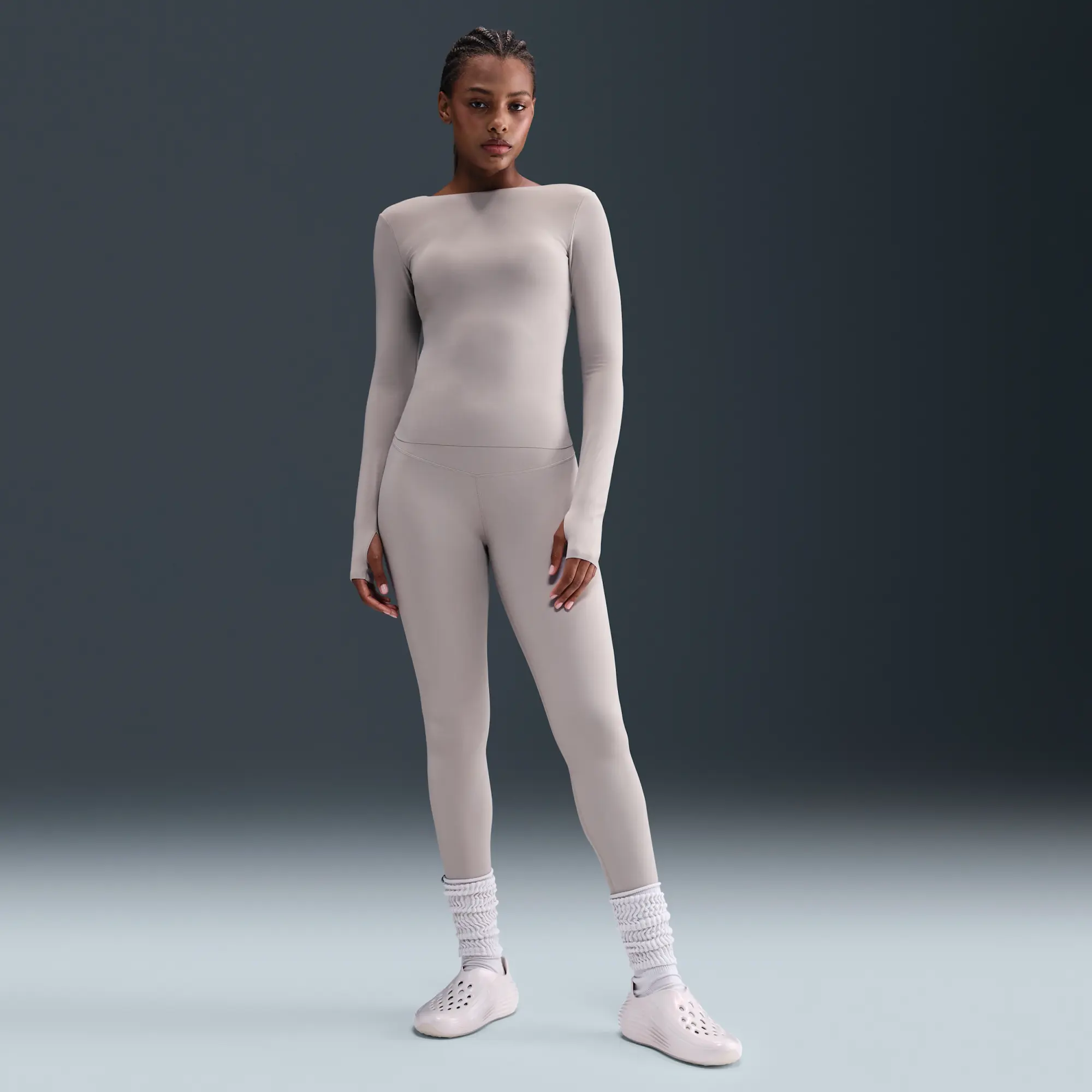 Nike Zenvy Women's Dri-FIT Long-Sleeve Top - Grey - Recycled Nylon Minimum