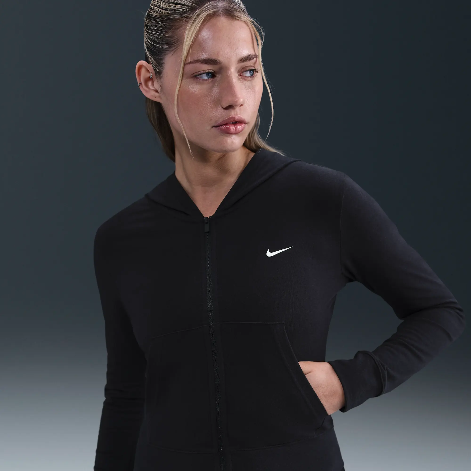 Nike Sportswear Women's Full-Zip Hooded Long-Sleeve Top - Black - Synthetics