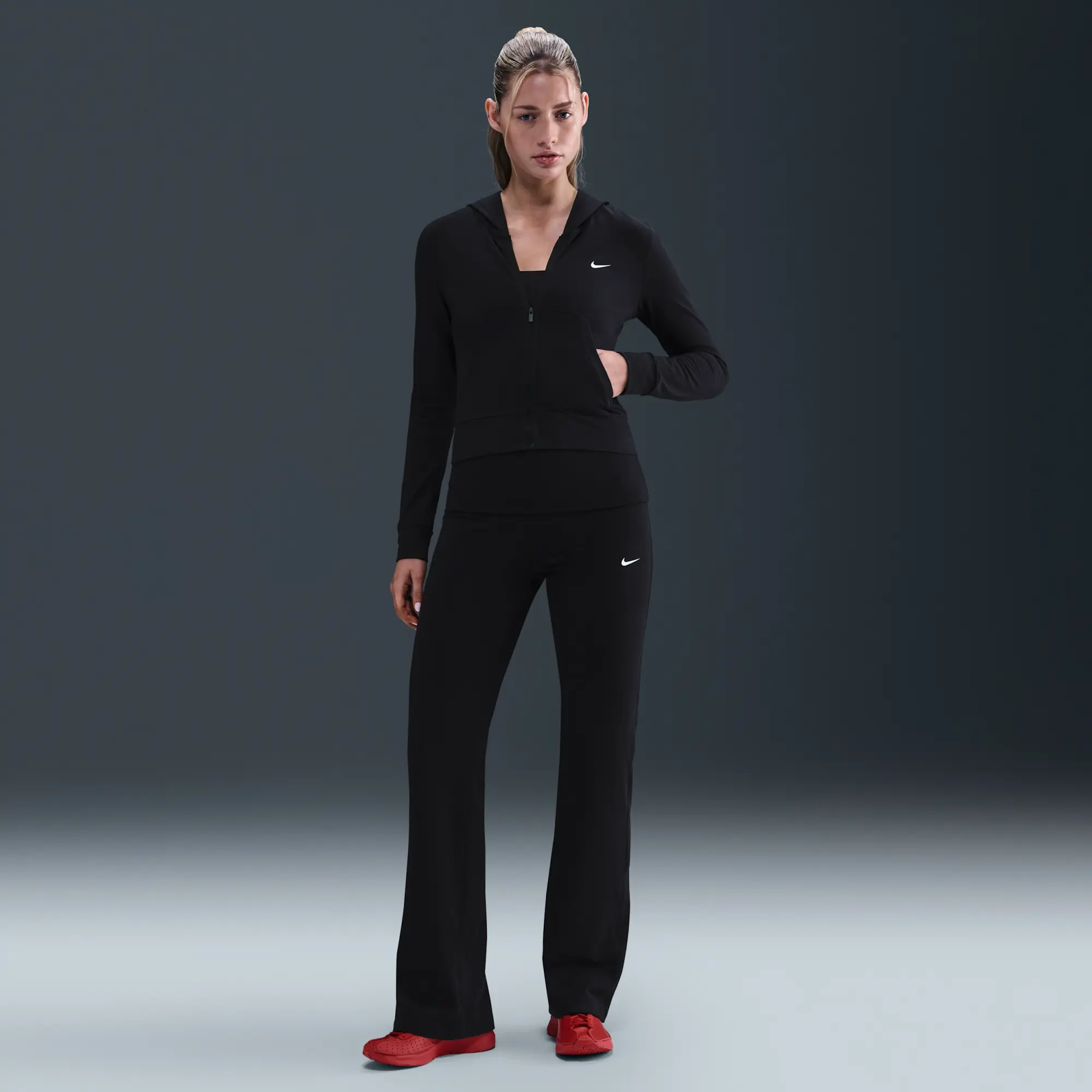 Nike Sportswear Women's Full-Zip Hooded Long-Sleeve Top - Black - Synthetics