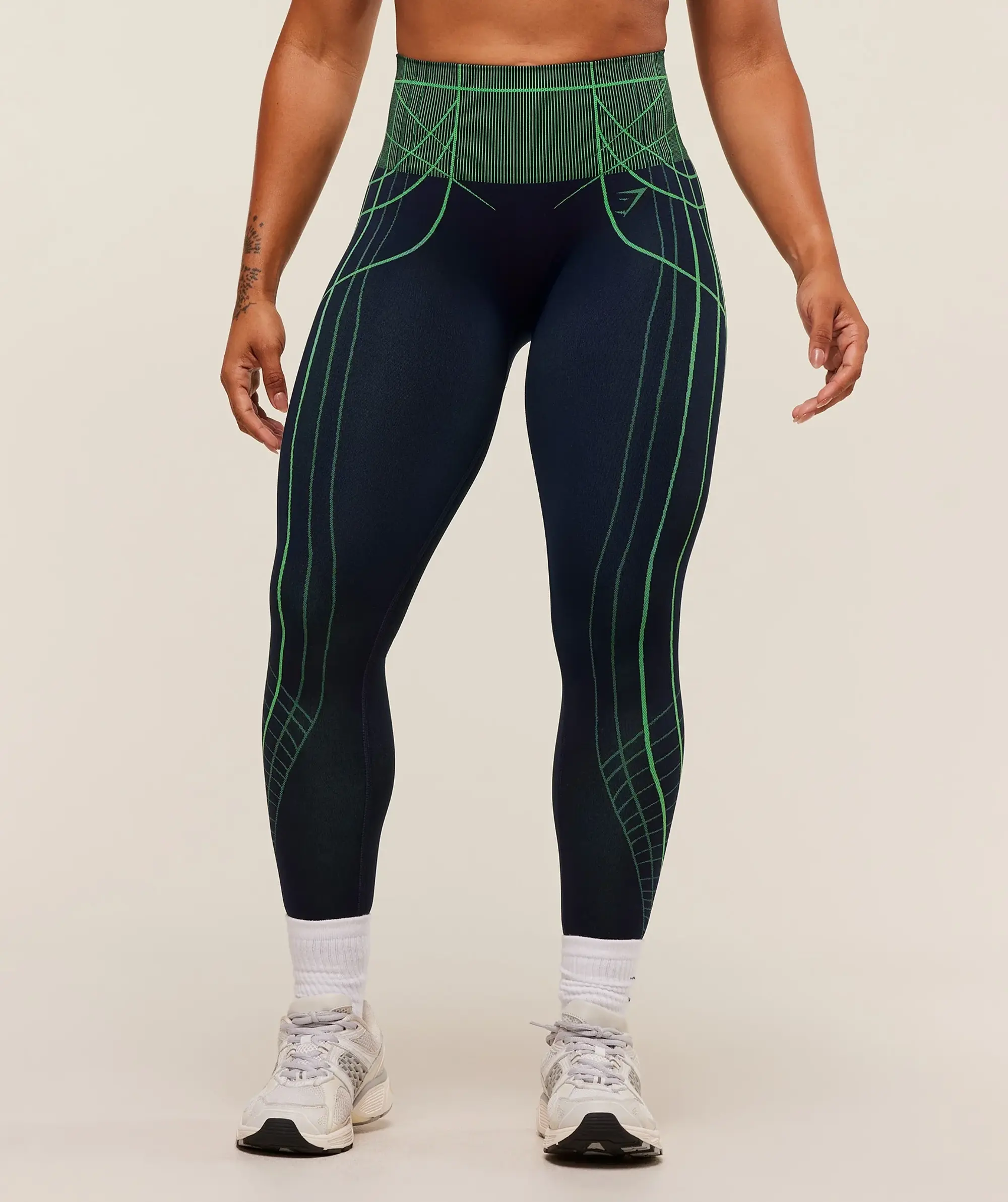  Apex Seamless Leggings - Heavy Blue/Active Green