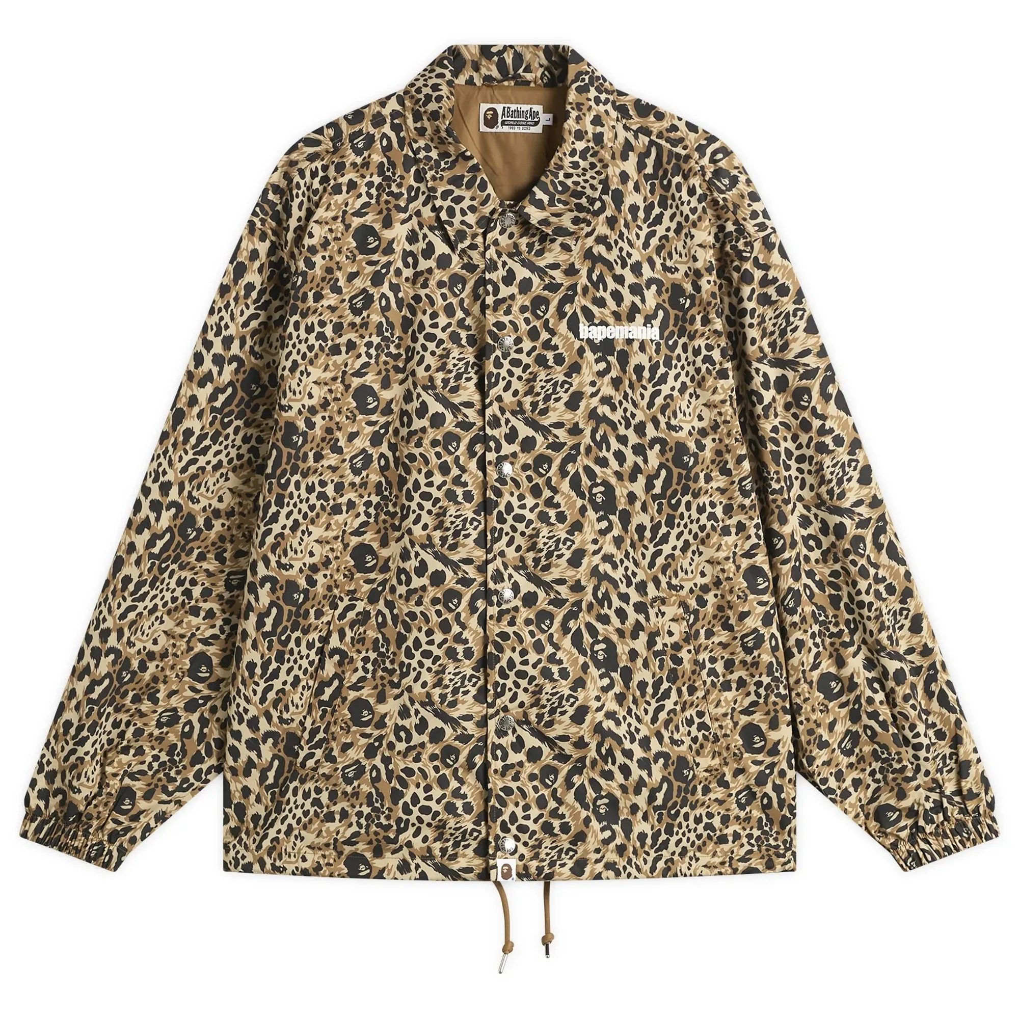 A Bathing Ape Men's Wild Leopard Coach Jacket Beige