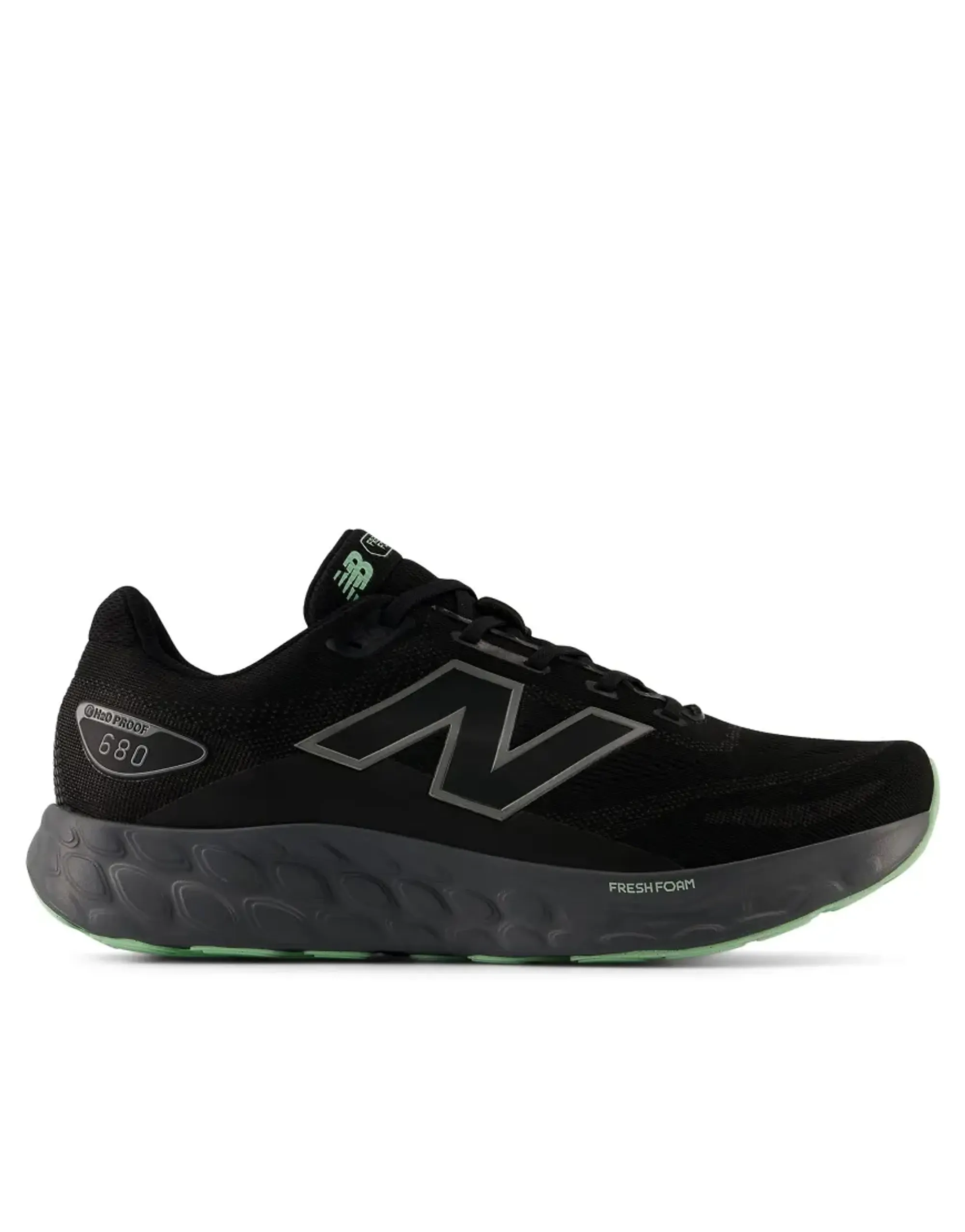 New Balance Men's Fresh Foam 680 v8 Waterproof in Black/Grey/Green Textile