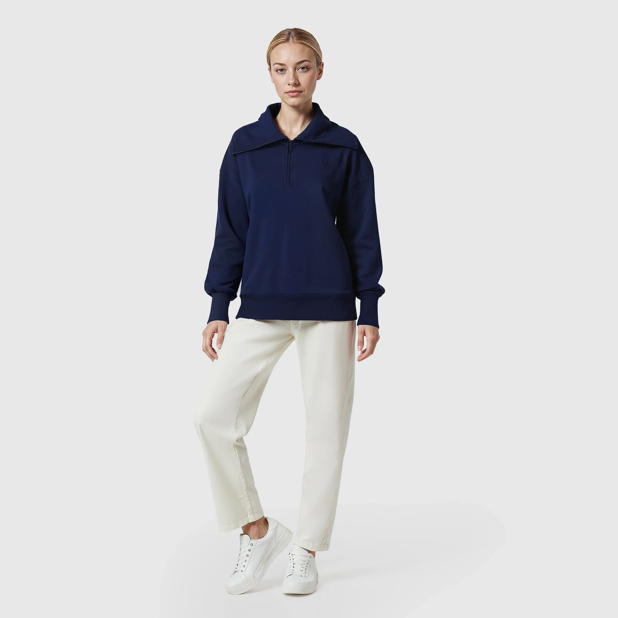 Chelsea Core Oversized 1/4 Zip Top - Navy - Womens