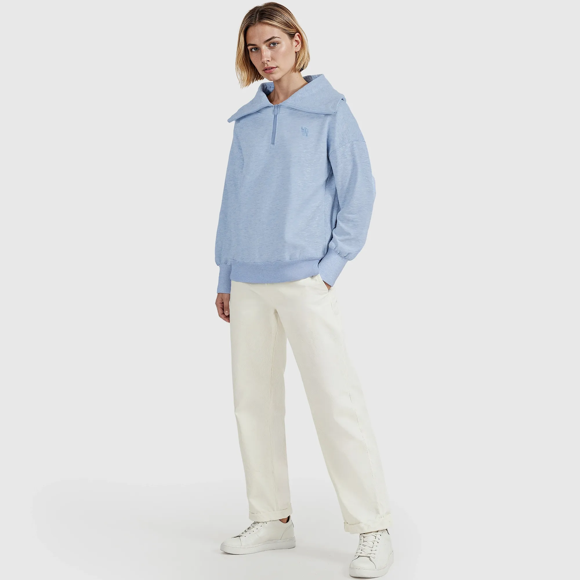 Chelsea Core Oversized 1/4 Zip Top - Blue Marl - Womens