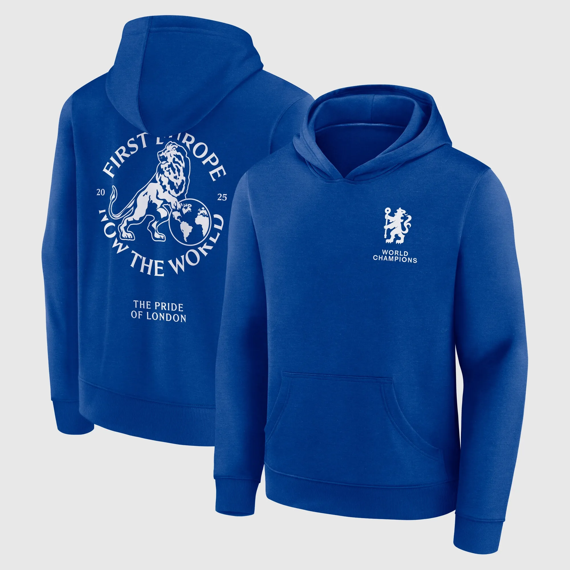 Chelsea First Europe, Now the World Graphic Hoodie - Royal - Kids
