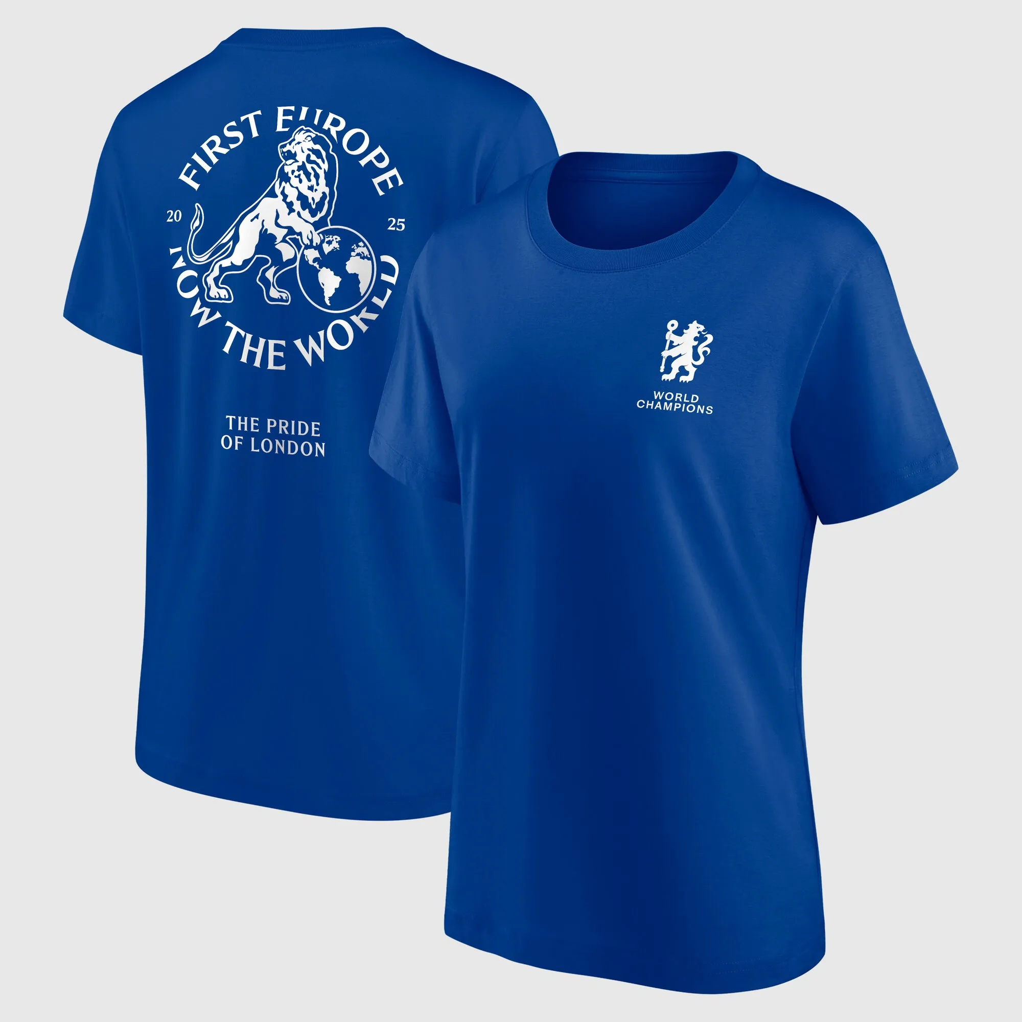 Chelsea First Europe, Now the World Graphic T-Shirt - Royal - Womens