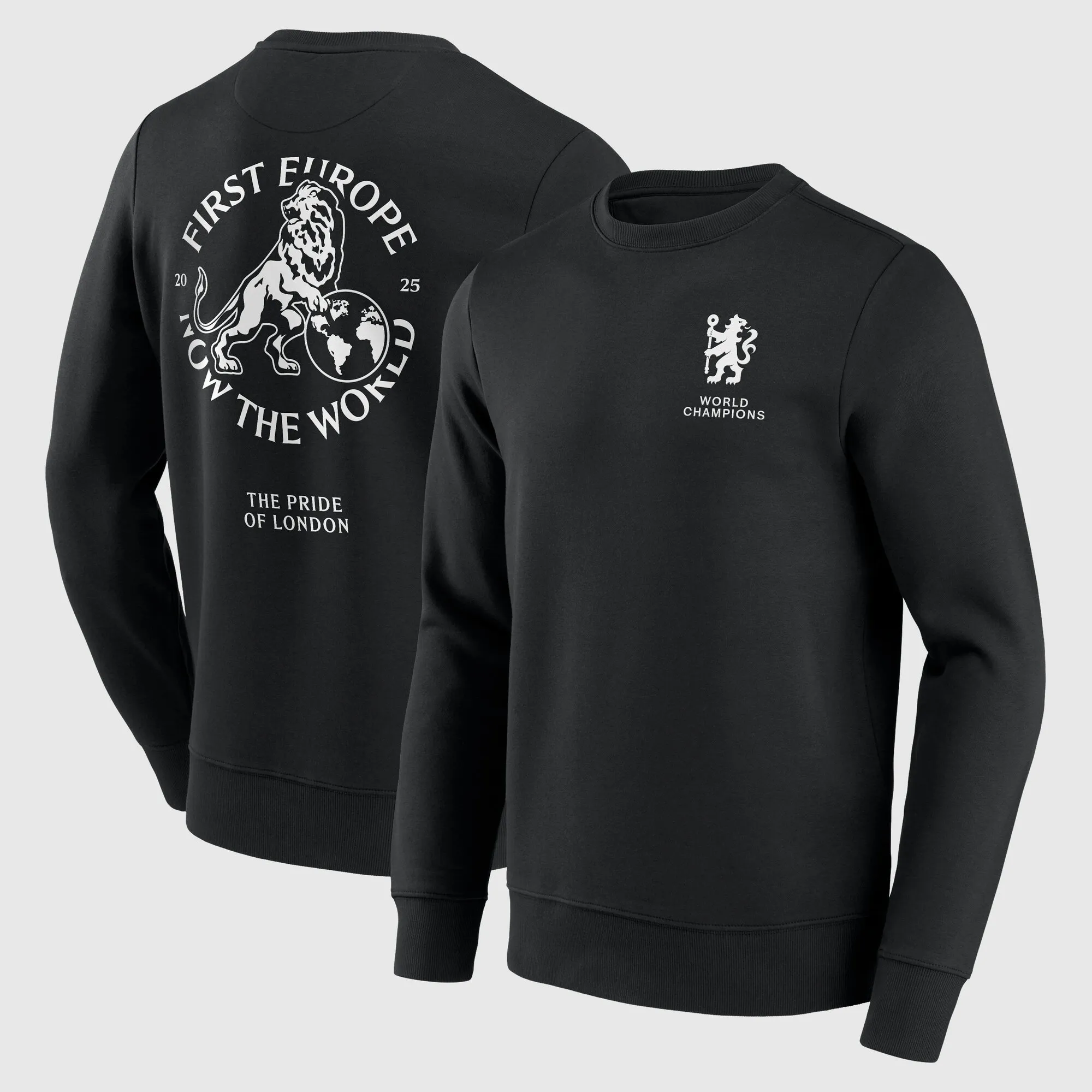 Chelsea First Europe, Now the World Graphic Crew Sweatshirt - Black - Mens