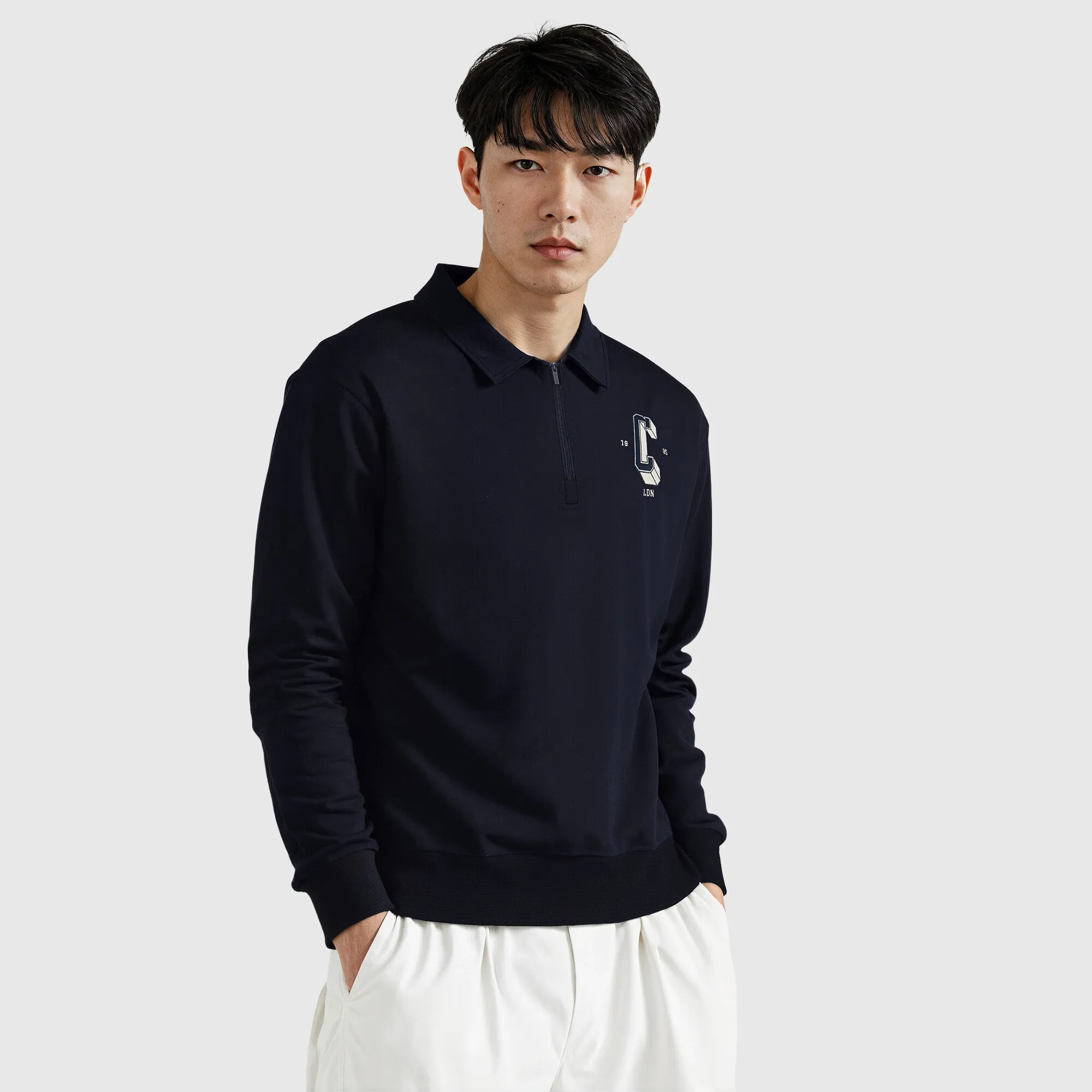 Chelsea Varsity 1/4 Zip Polo Sweat - Navy