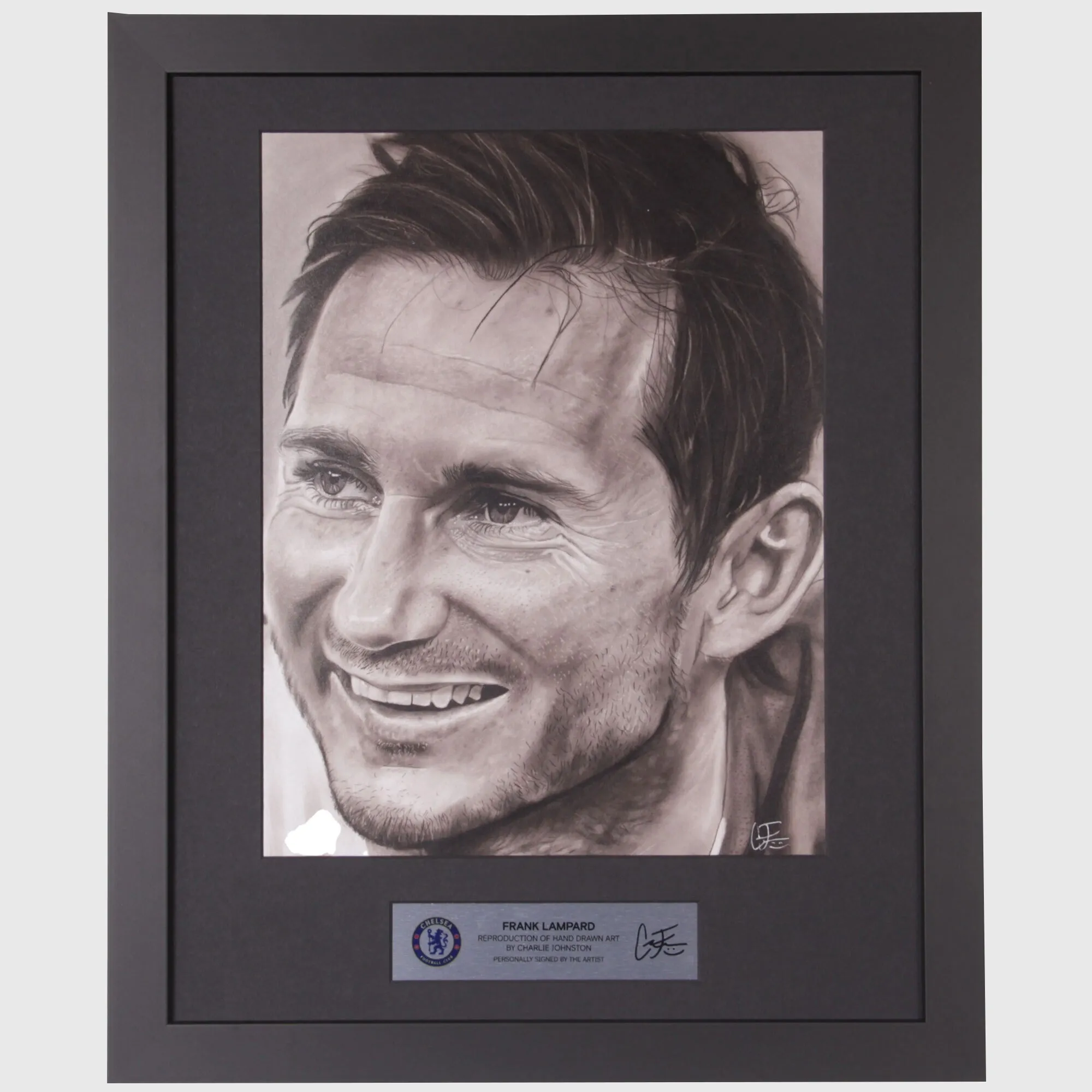 Chelsea Frank Lampard Art Print Framed - Hand Signed by Artist Charlie Johnson - 20 x 16