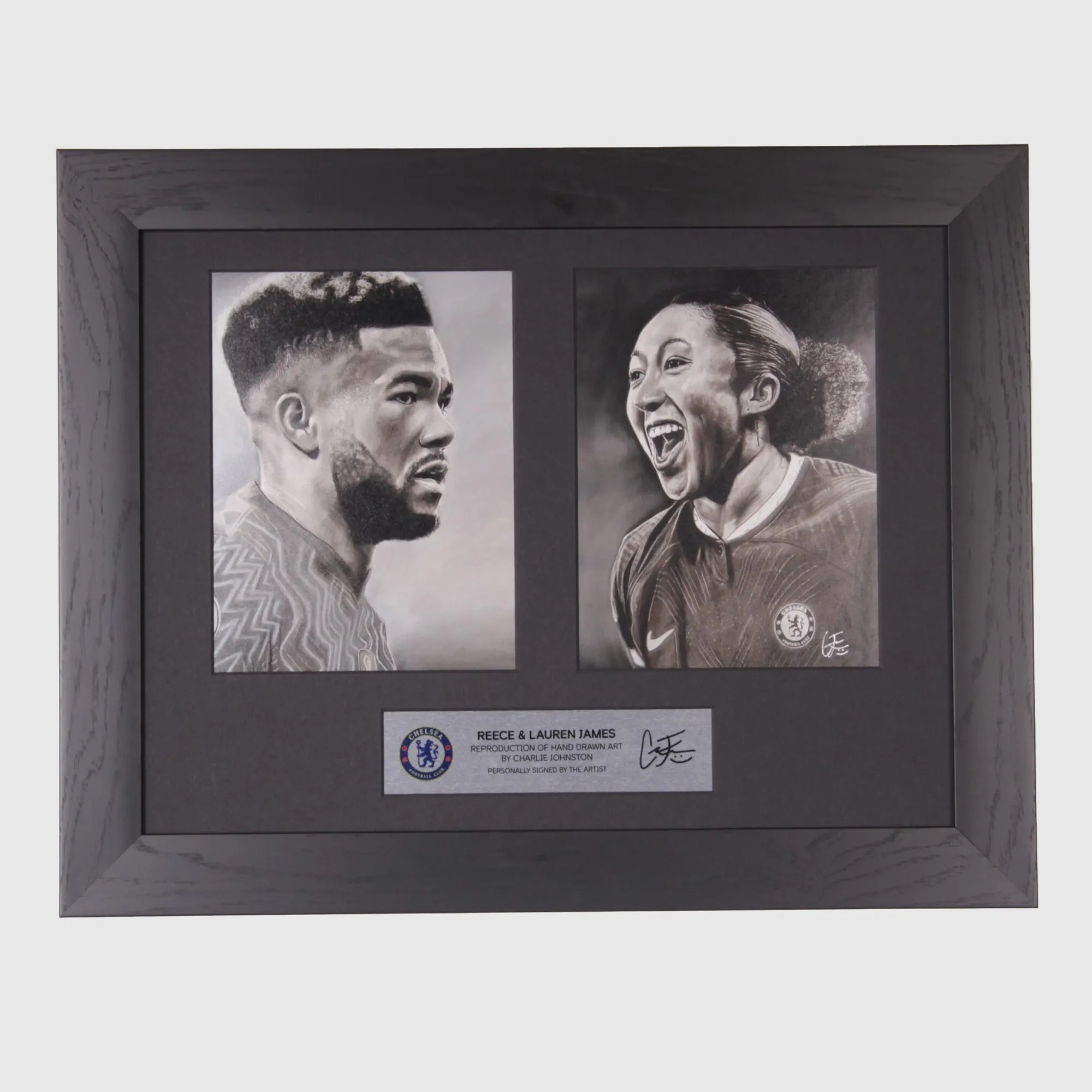 Chelsea Reece and Lauren James Art Print Framed - Hand Signed by Artist Charlie Johnson - 12 x 16