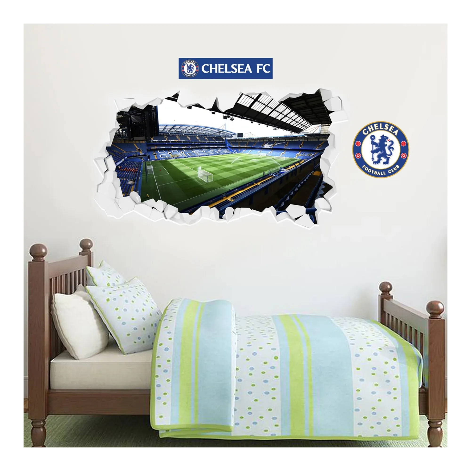 Chelsea Stamford Bridge Stadium Broken Wall Sticker - 120cm x 60cm with decal set - 60cm x 30cm