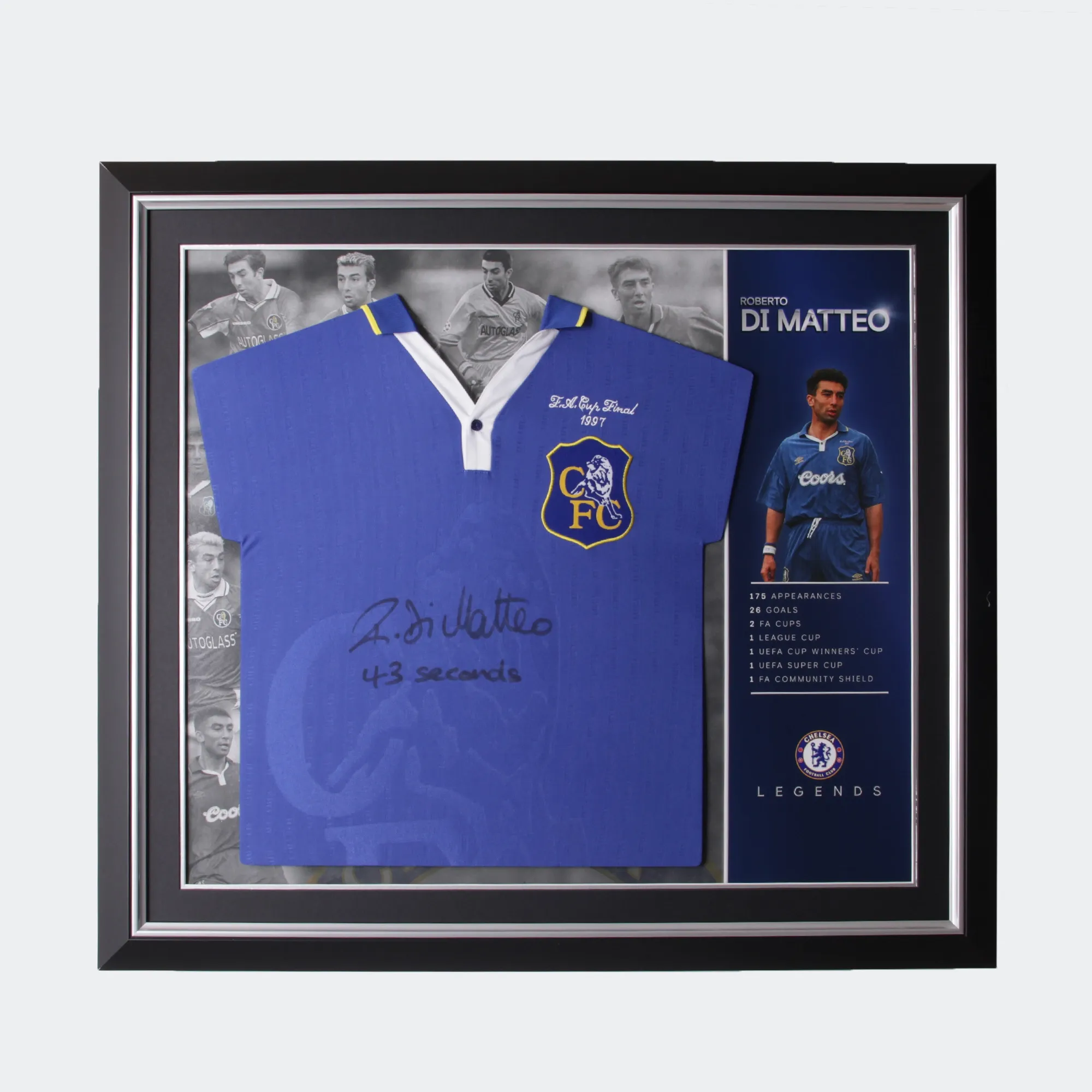 Chelsea Roberto Di Matteo 43 Seconds 1997 FA Cup Final - Signed Framed Shirt
