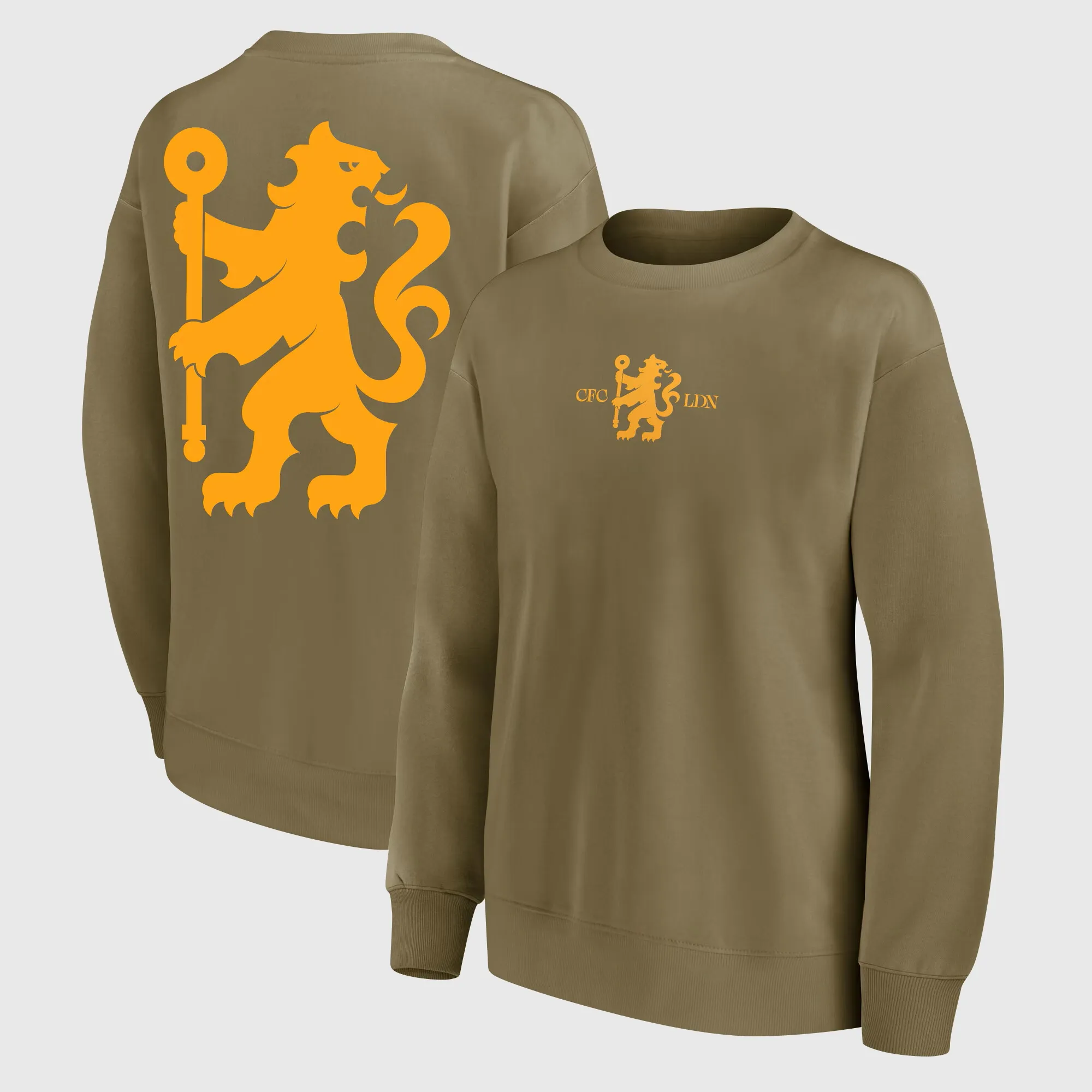 Chelsea Rampant Lion Fashion Oversized Crew Sweatshirt - Khaki - Womens