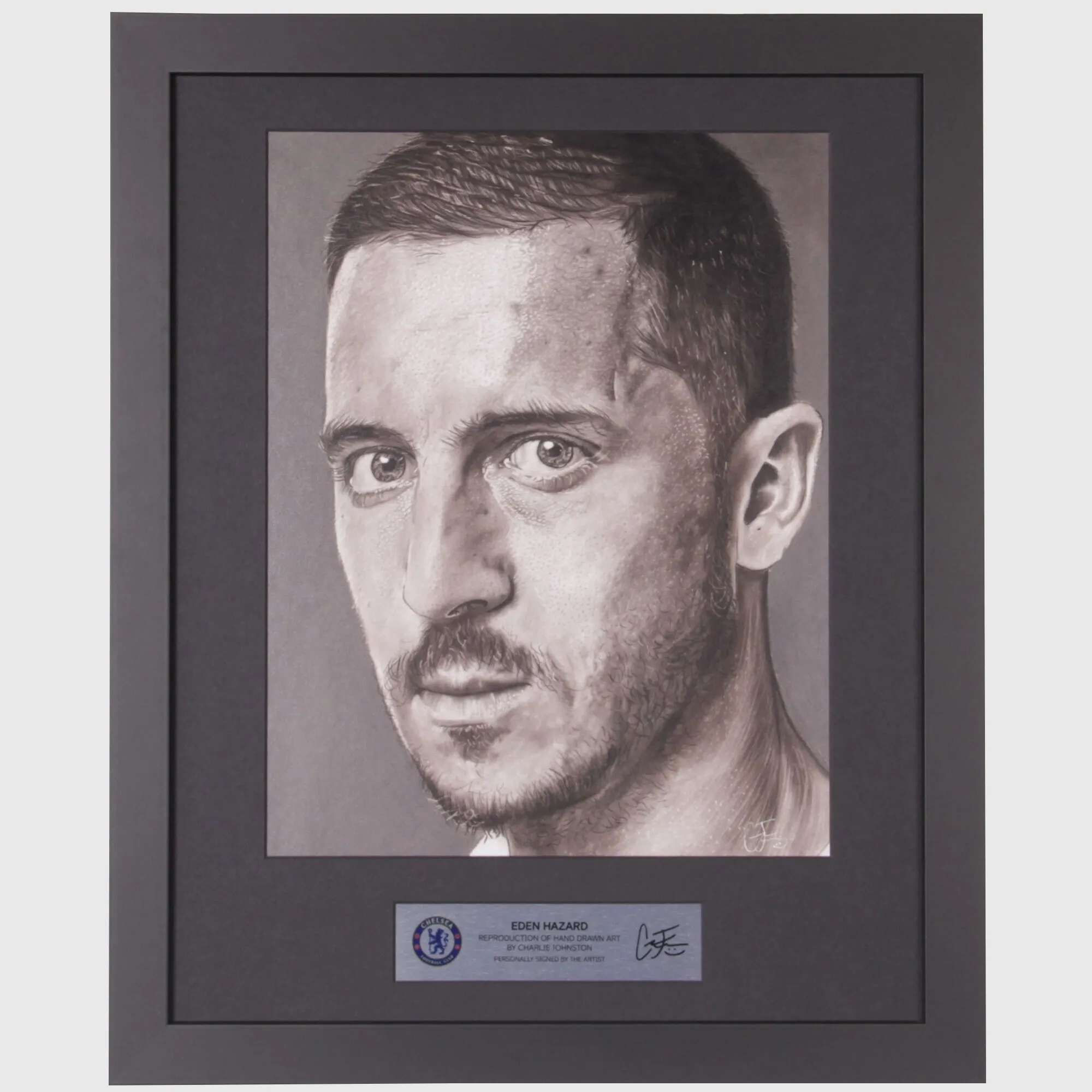 Chelsea Eden Hazard Art Print Framed - Hand Signed by Artist Charlie Johnson - 20 x 16