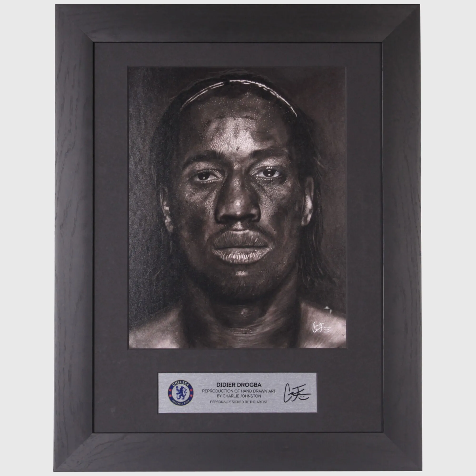 Chelsea Drogba Art Print Framed - Hand Signed by Artist Charlie Johnson - 12 x 16