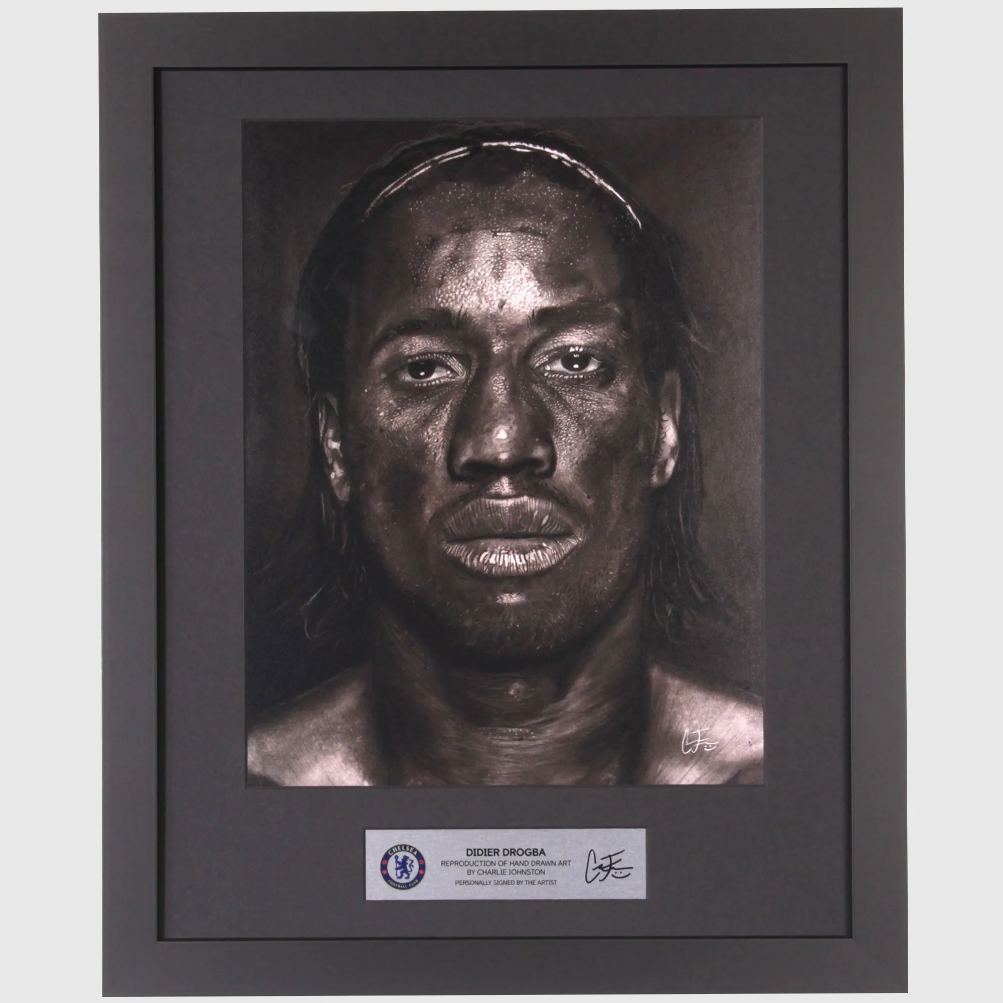 Chelsea Drogba Art Print Framed - Hand Signed by Artist Charlie Johnson - 20 x 16