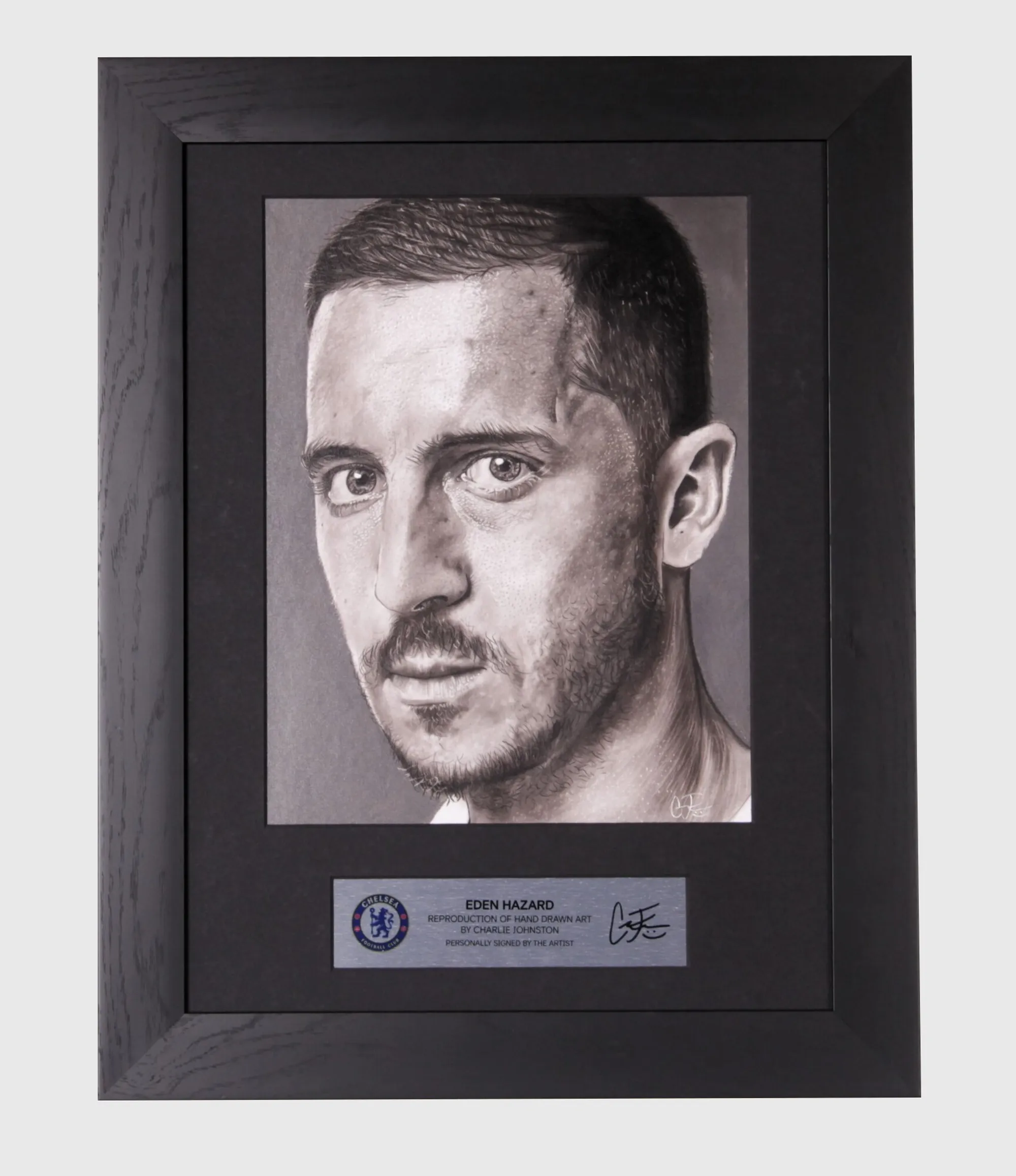 Chelsea Eden Hazard Art Print Framed - Hand Signed by Artist Charlie Johnson - 12 x 16