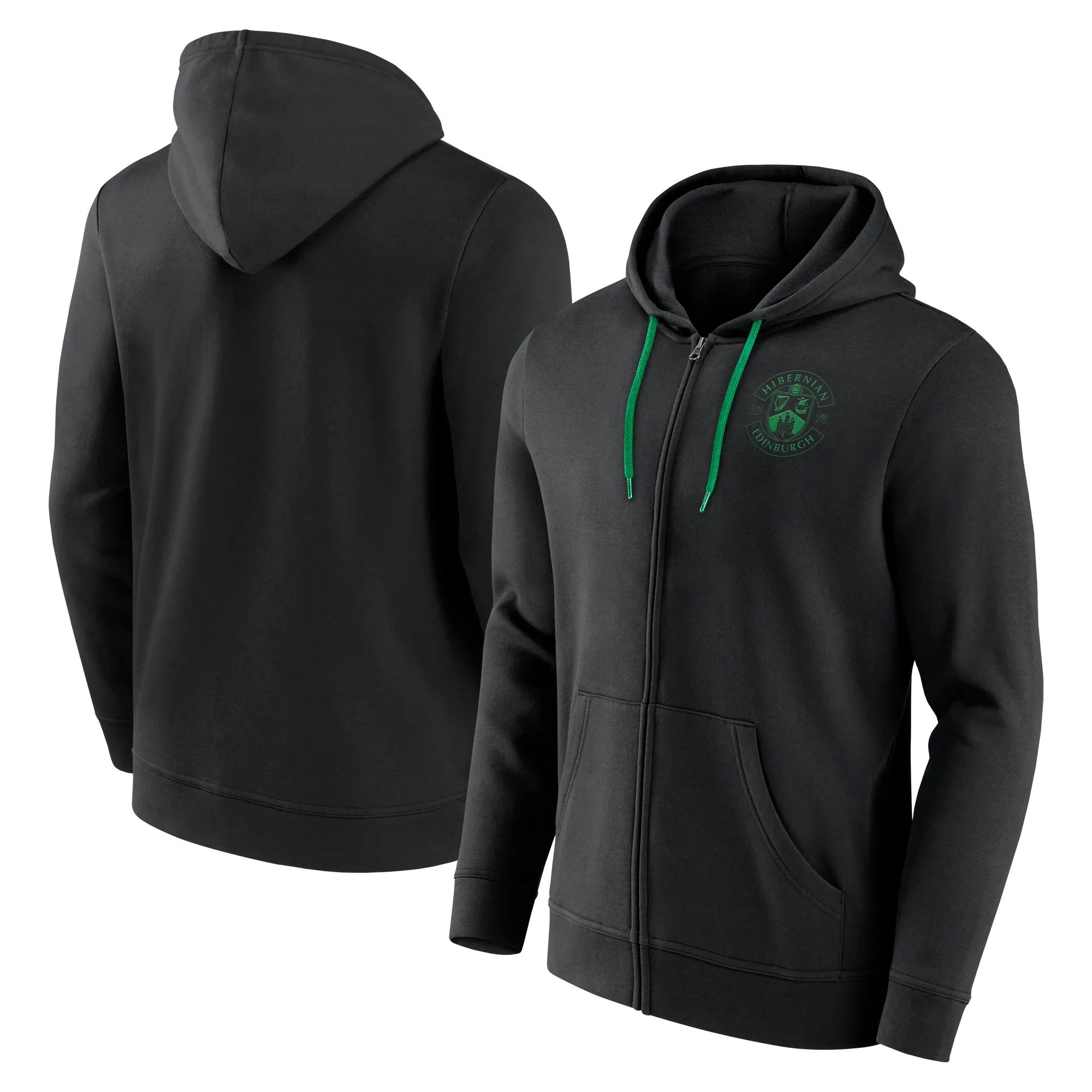 Hibernian Essentials Small Crest Full Zip Hoodie - Black - Mens