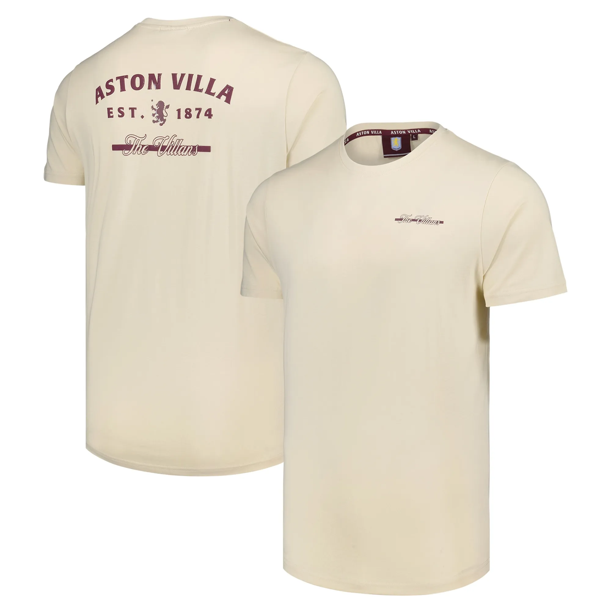 Aston Villa Puff Print T-Shirt - Cream - Mens