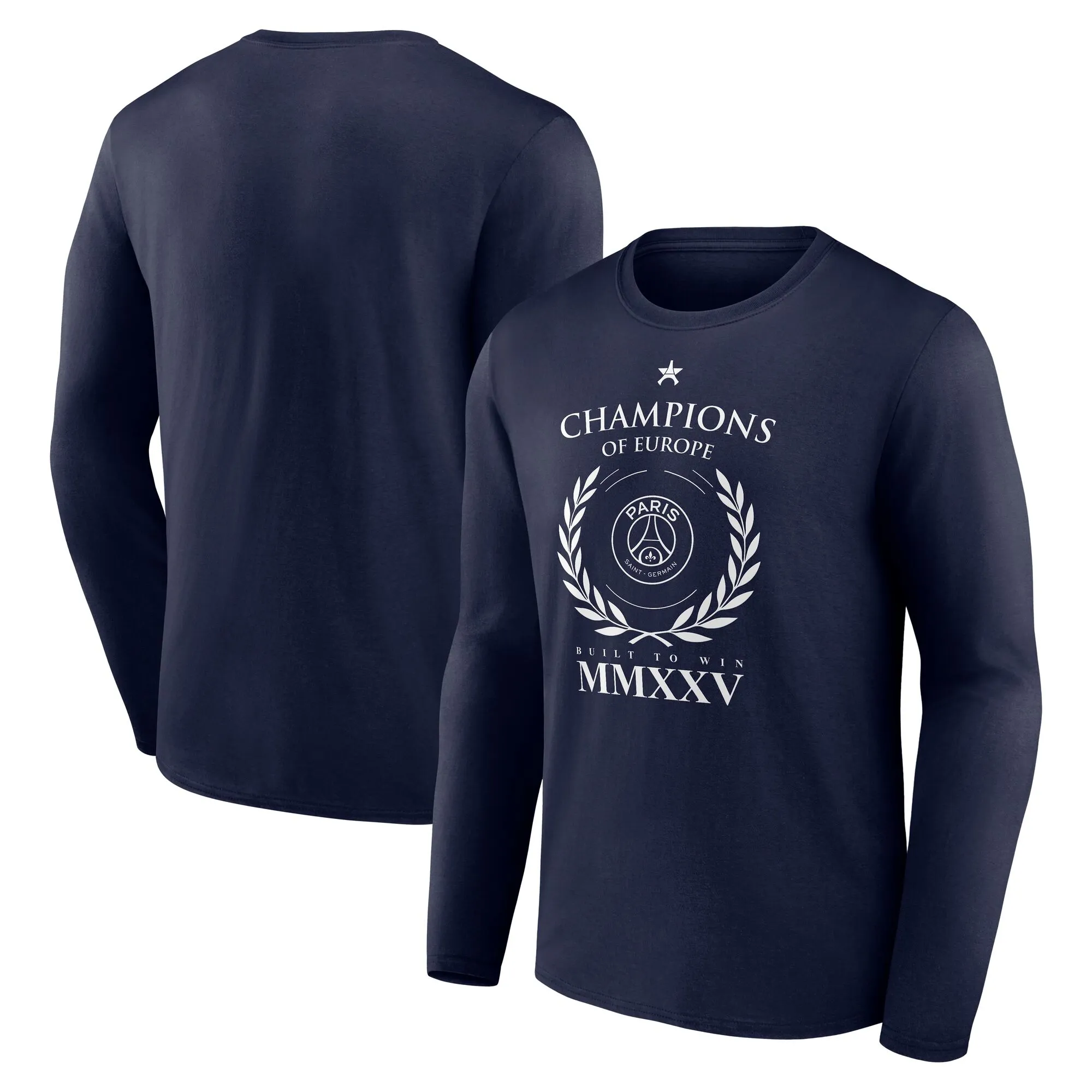 PSG European Champions Numerals Graphic Long Sleeve T-Shirt - Navy - Mens