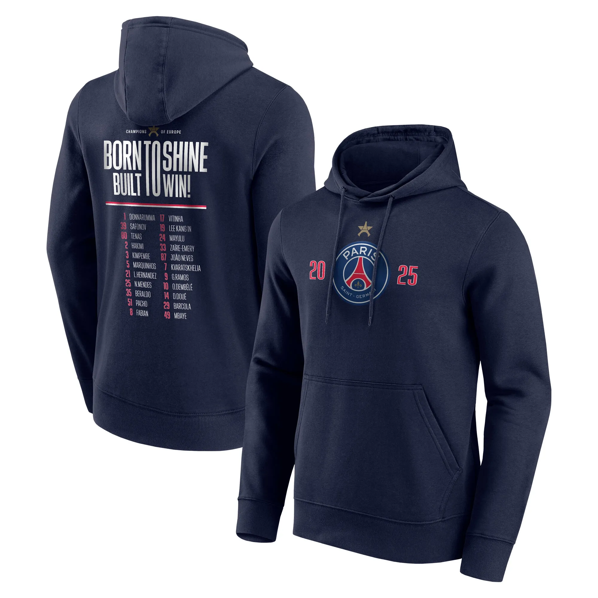PSG European Champions Roster Graphic Hoodie - Navy - Mens