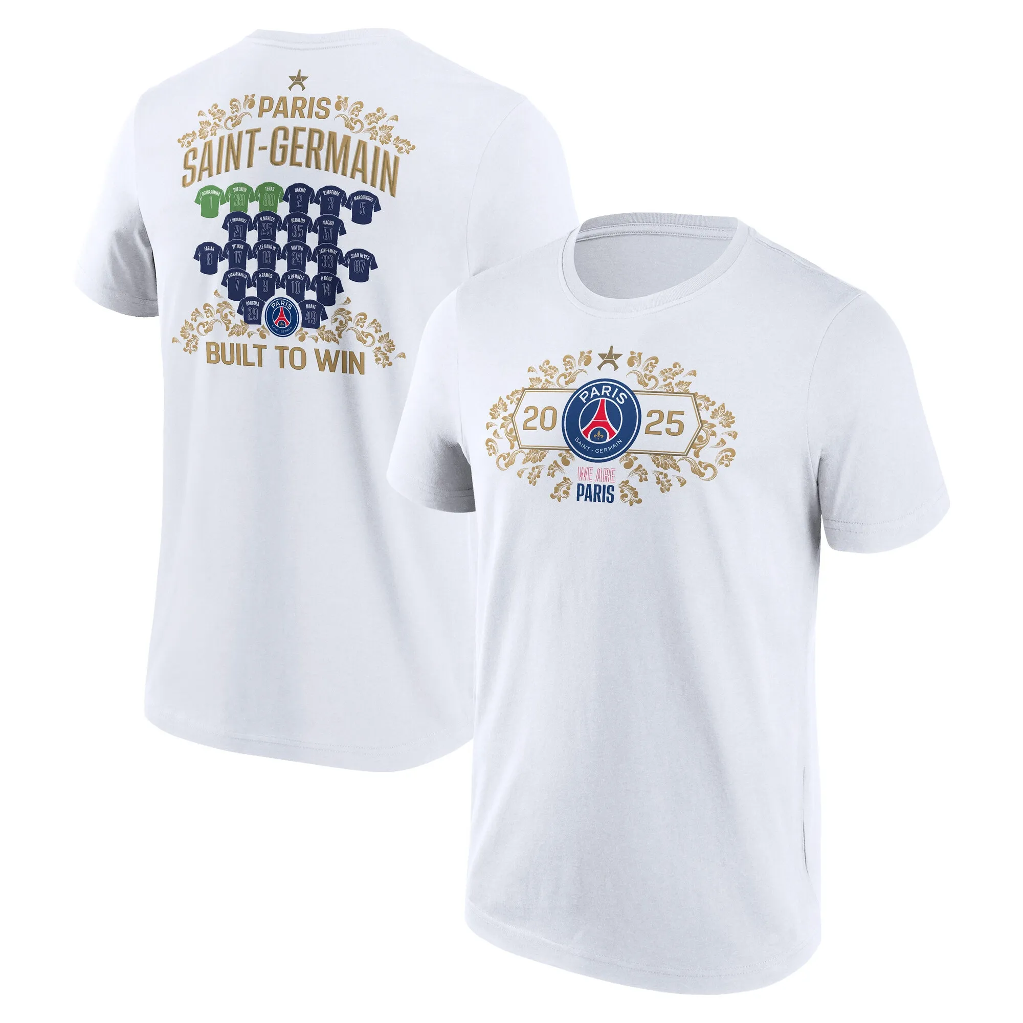PSG European Champions Jersey Roster Graphic T-Shirt - White - Mens