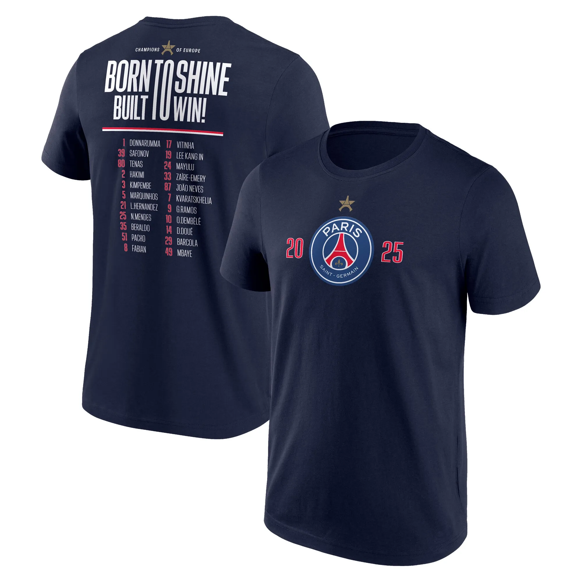 PSG European Champions Roster Graphic T-Shirt - Navy - Mens
