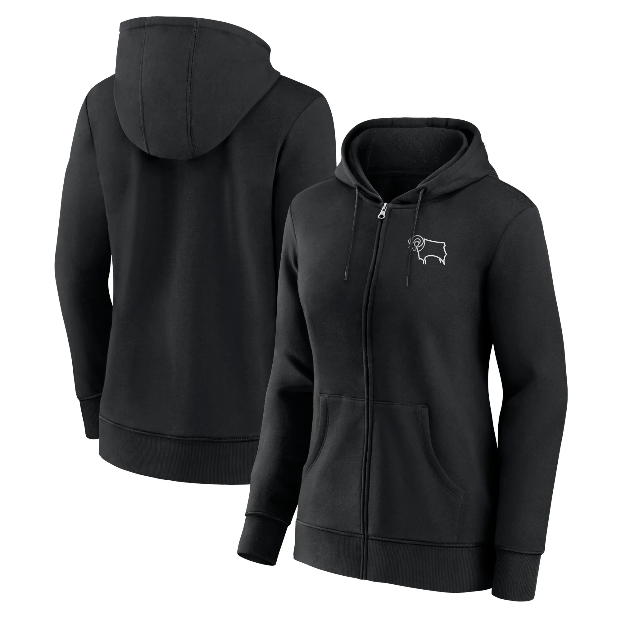 Derby County Essentials Small Crest Full Zip Hoodie - Black - Womens