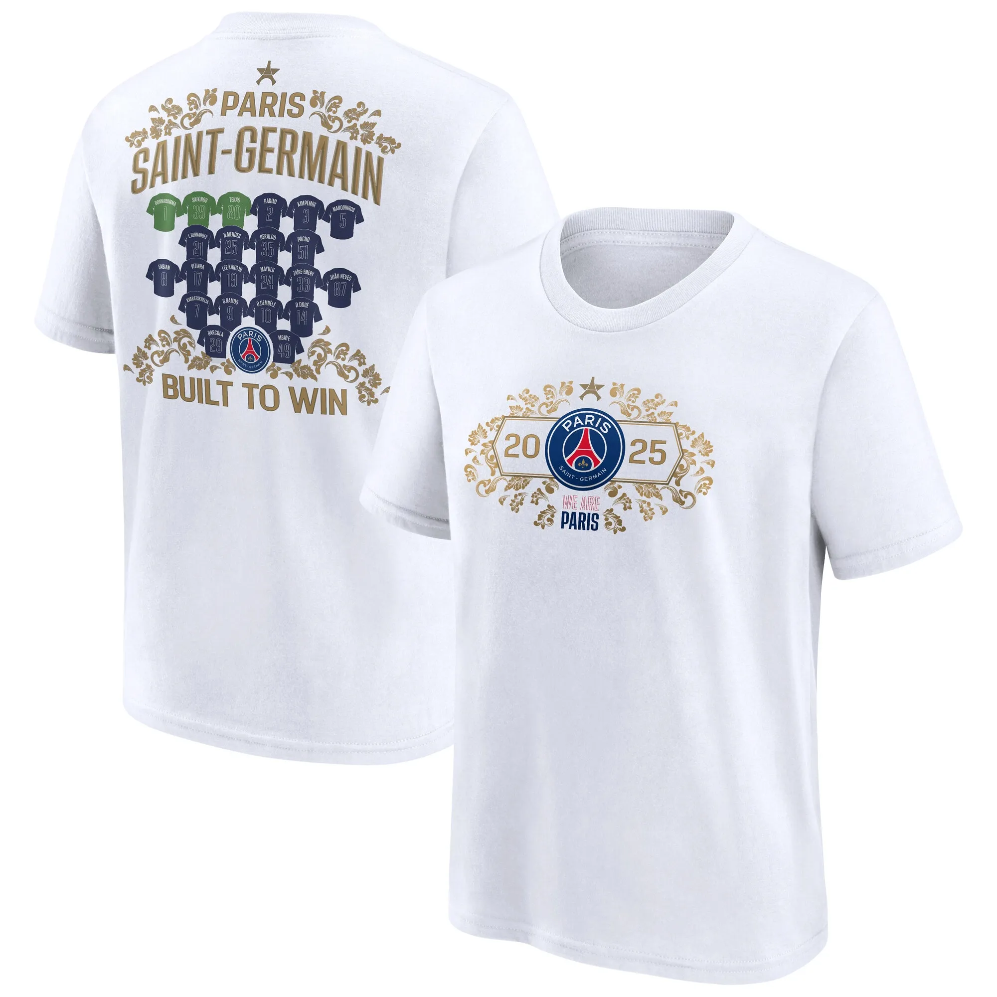 PSG European Champions Jersey Roster Graphic T-Shirt - White - Kids